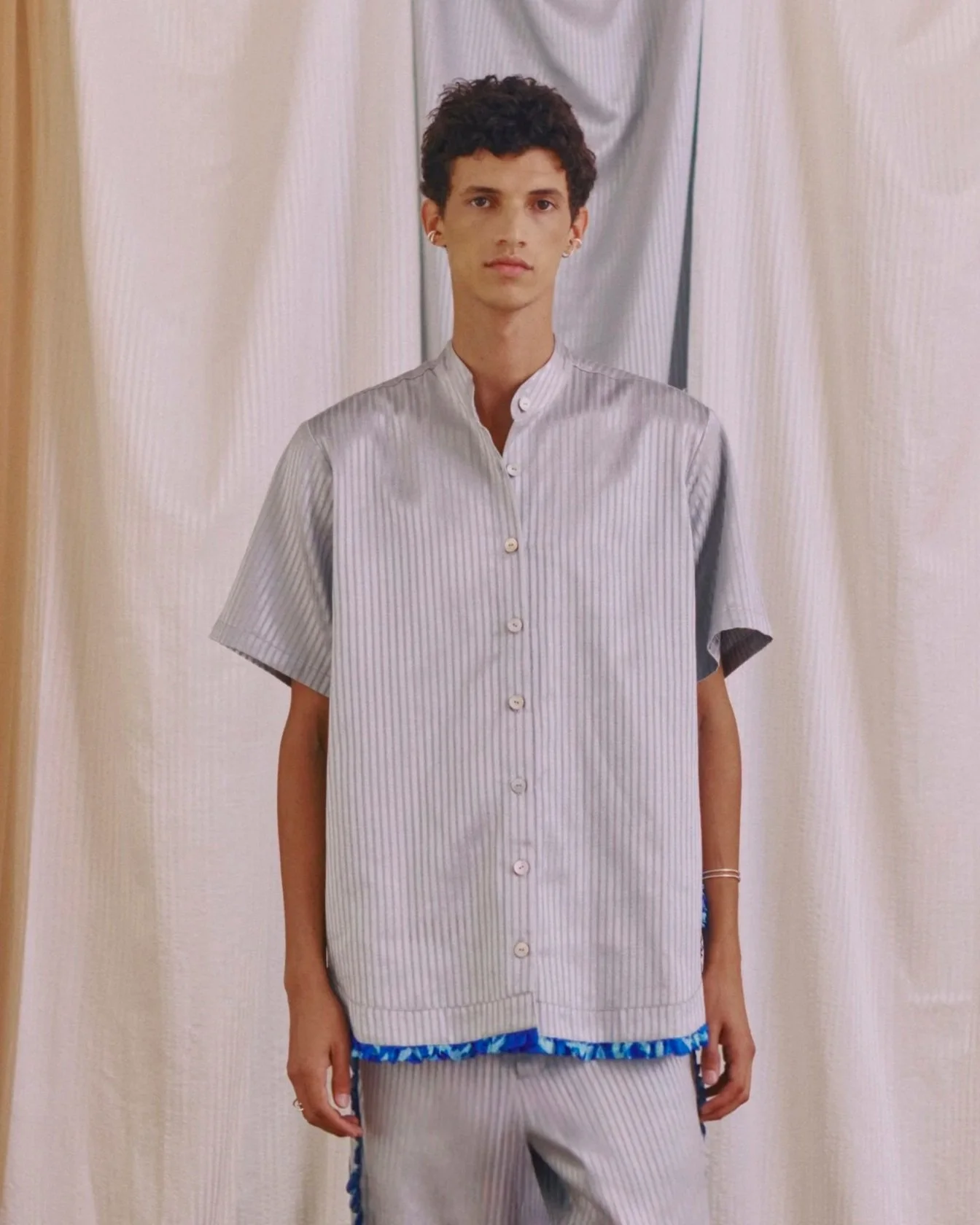 Silk Button Up Shirt with Aleppo Scarf Details