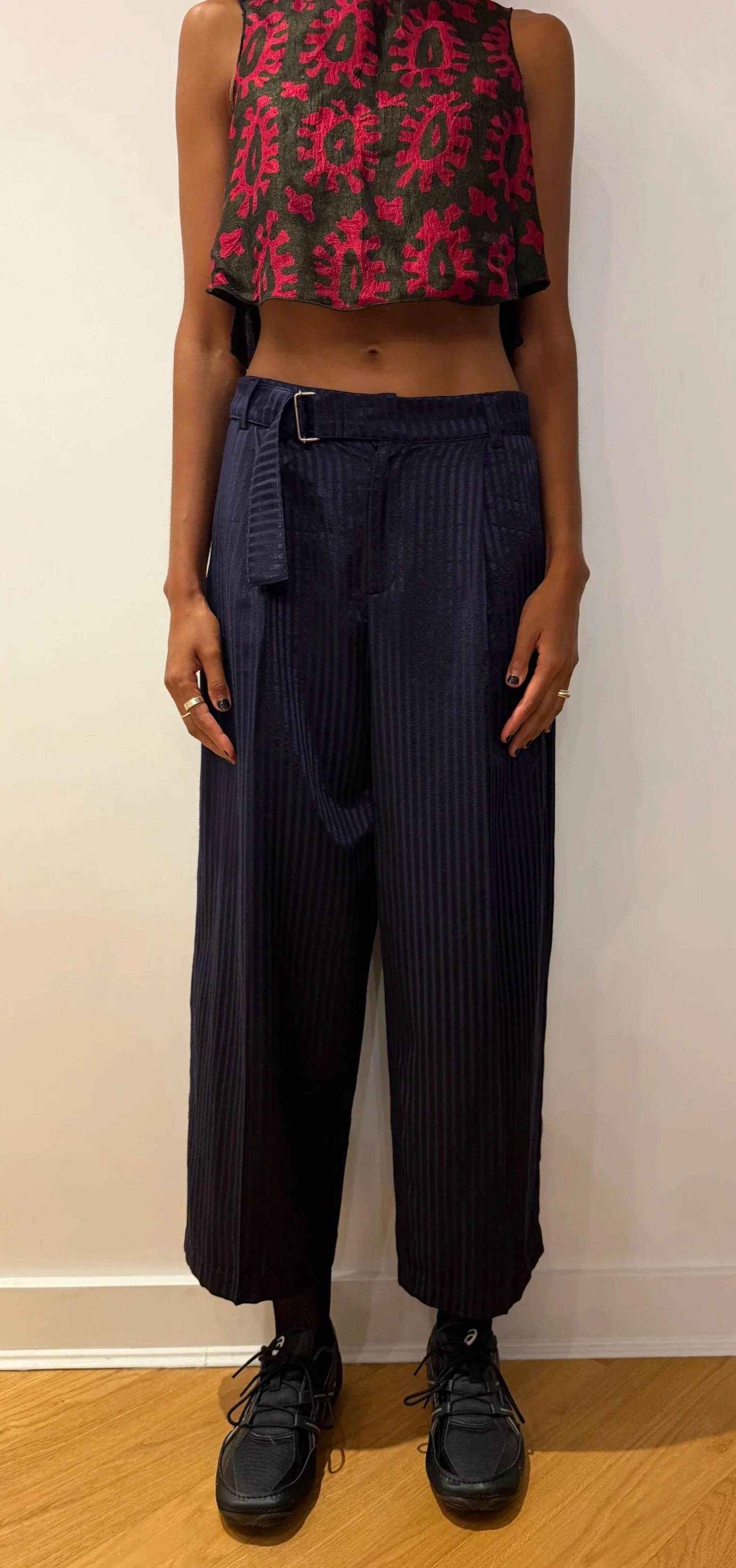 Navy Tailored Silk Trousers