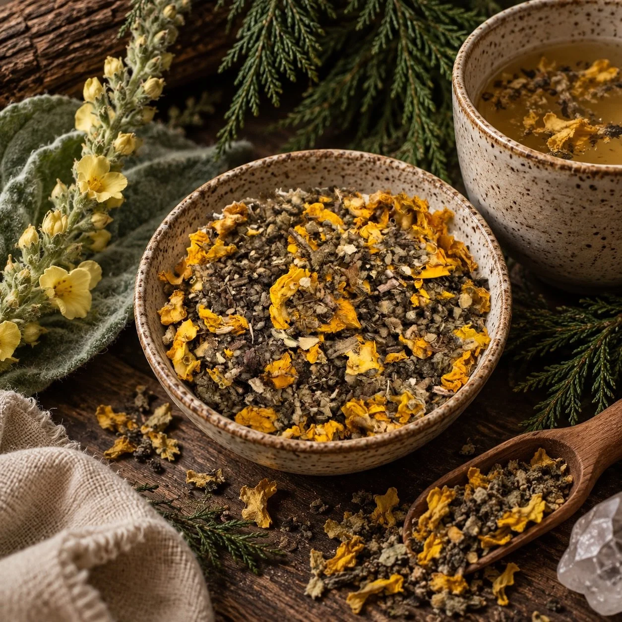 PLANT MEDICINE TEAS 🍵 

Mullein is traditionally cherished for its gentle support of the throat and respiratory system. It&rsquo;s often enjoyed as a tea when you&rsquo;re looking for something soothing during seasonal coughs and congestion. 

Our b