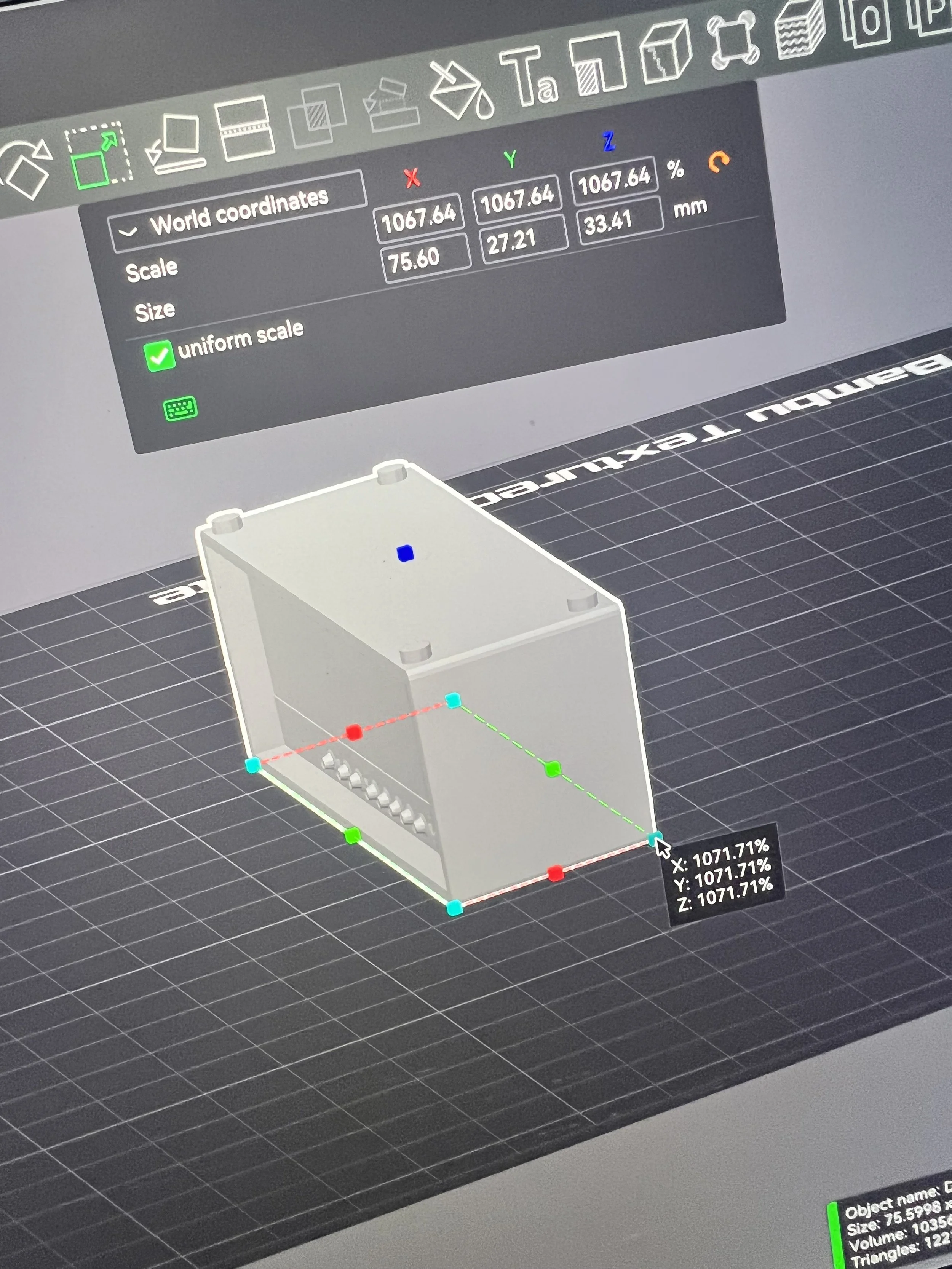 Note Nook Model Being Sized For Printing