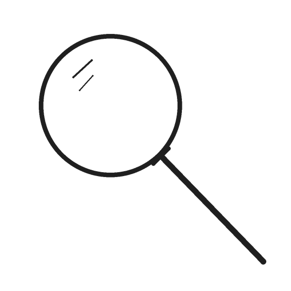 Simple black and white illustration of a magnifying glass.