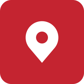 Red map pin icon with a white background.