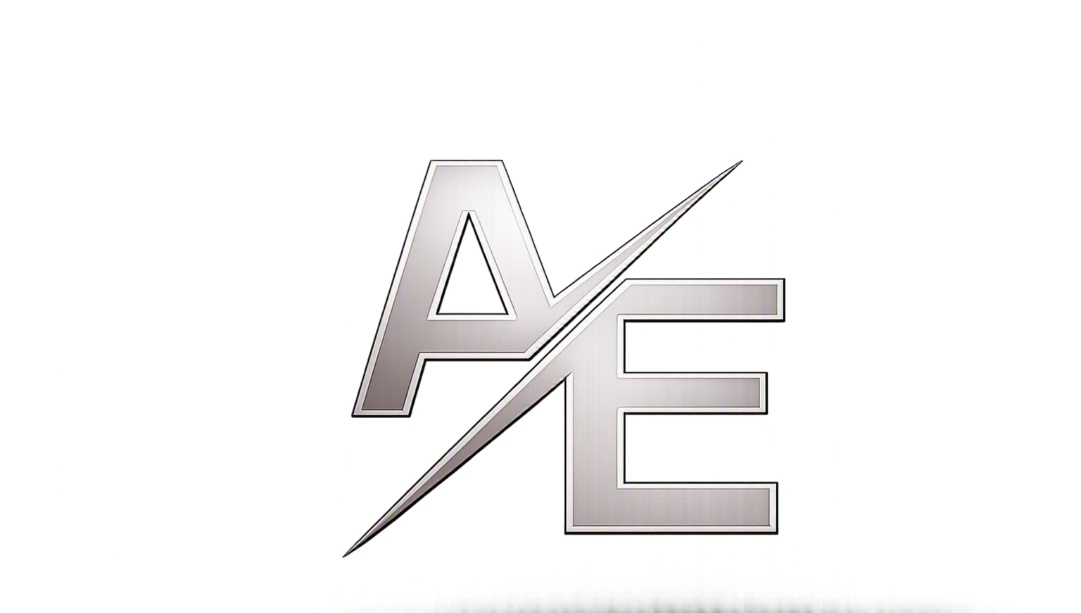 Metallic logo with the letters 'A' and 'E' separated by a diagonal line, set against a colorful background with abstract lines and shapes.