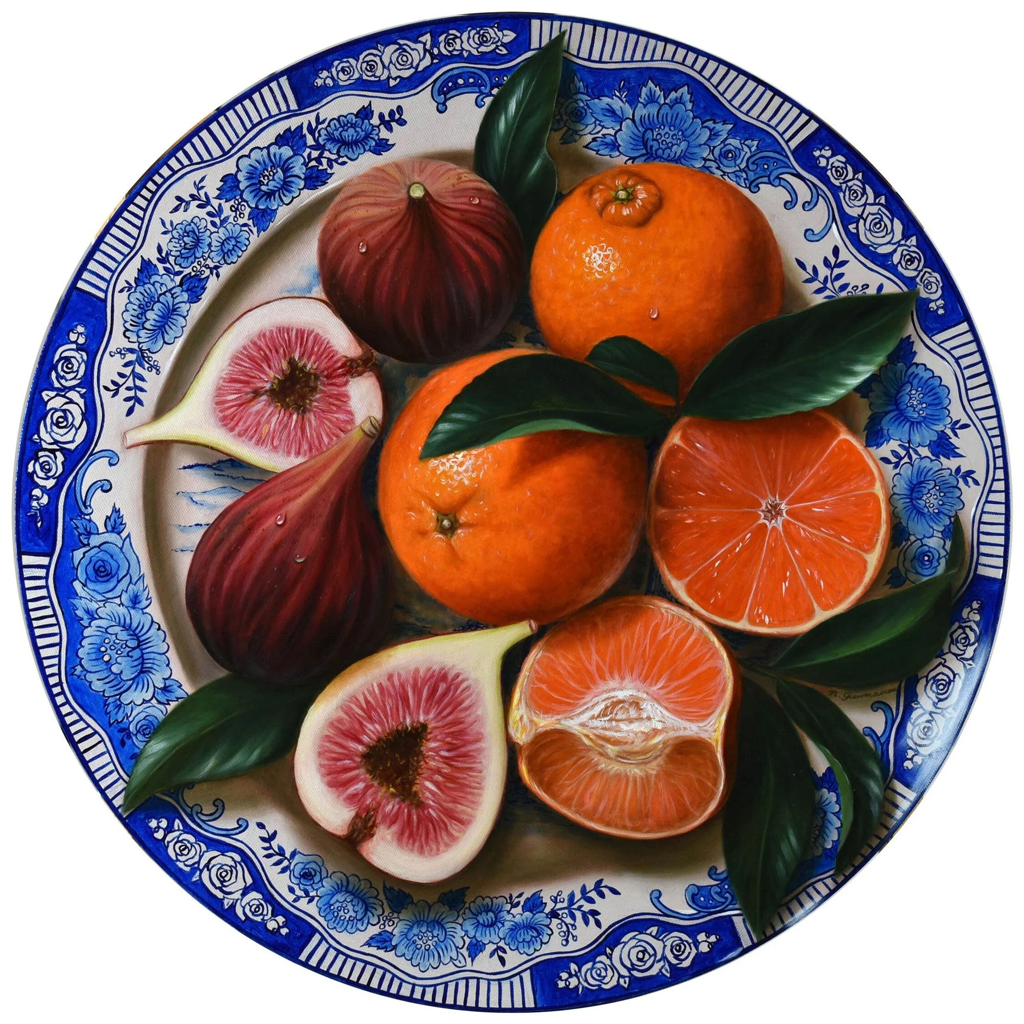 Plate of Figs and Mandarins
oil on canvas 
60 cm diameter