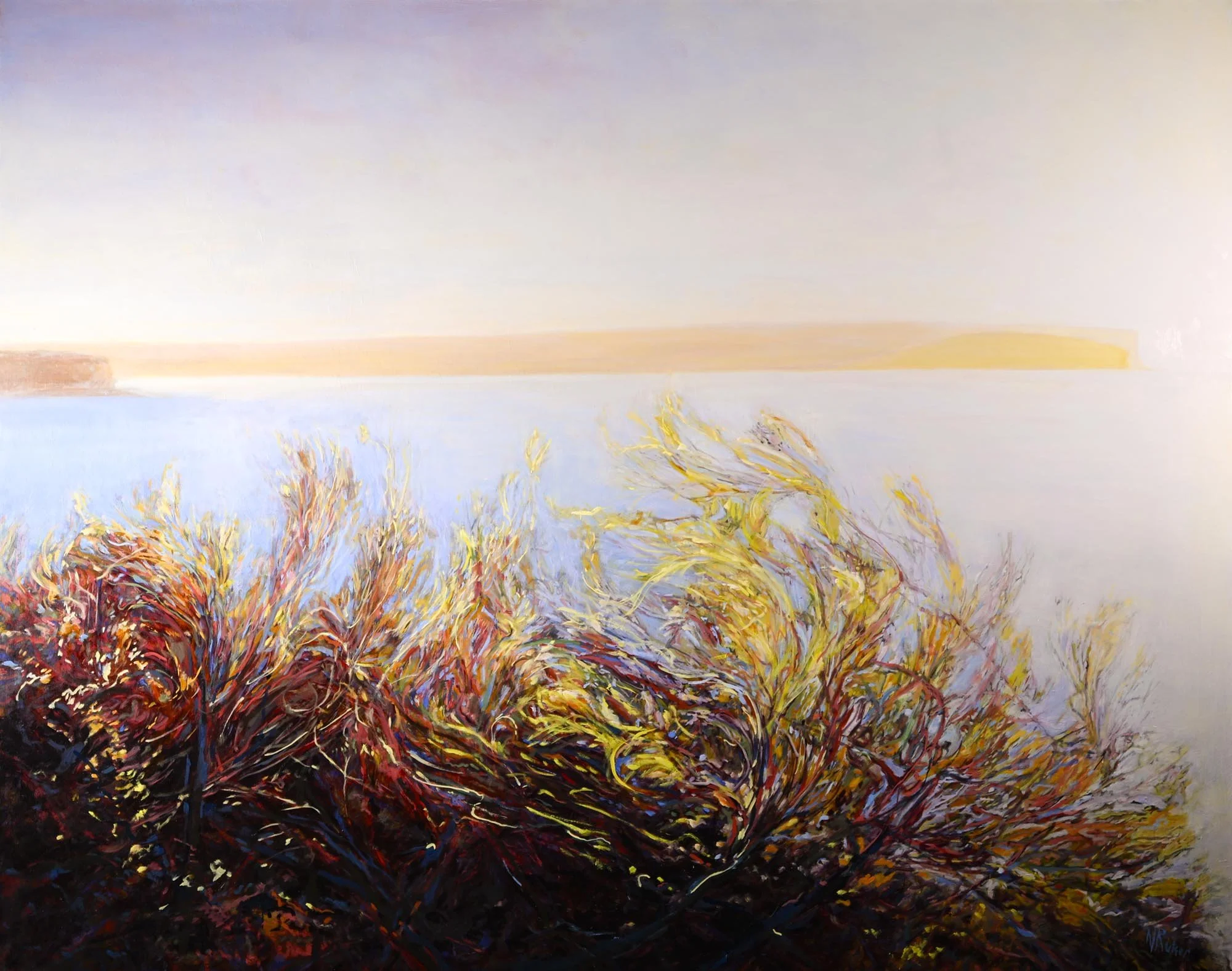 Dawn
oil & pigment on poly-cotton canvas, framed in solid Tassie Oak
120 x 150 cm