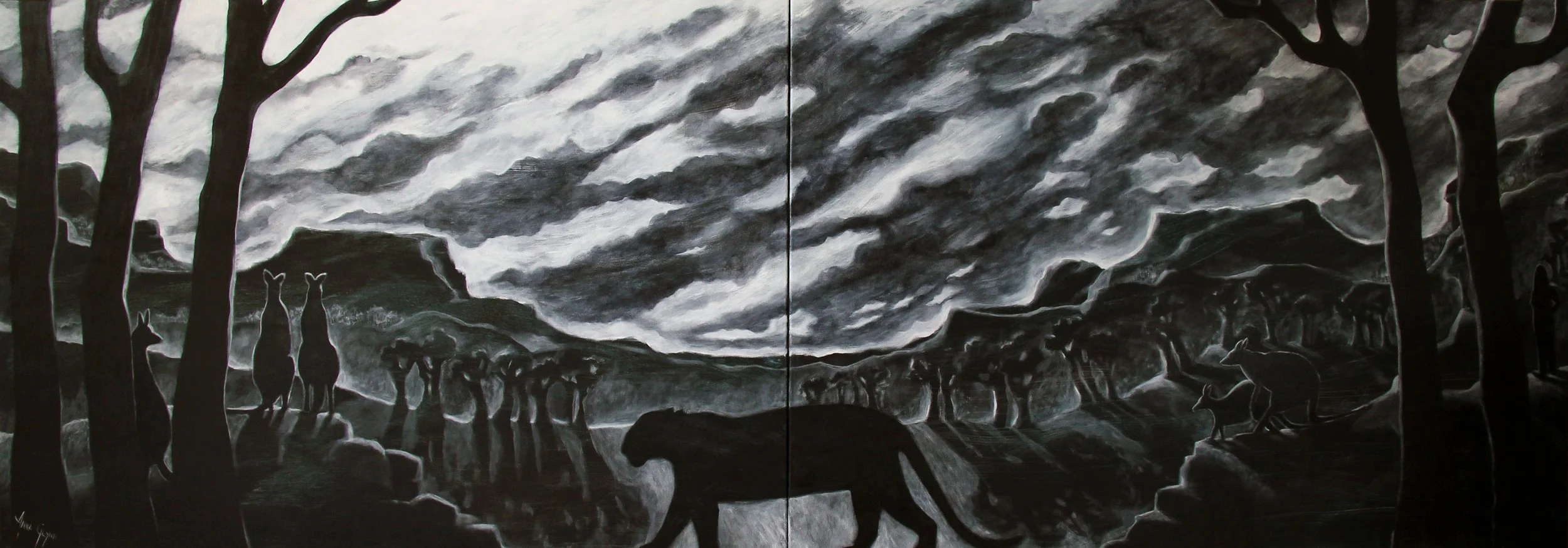 Kangaroo Valley Myth
acrylic on stretched canvas
102 x 304 cm
$ 17,700