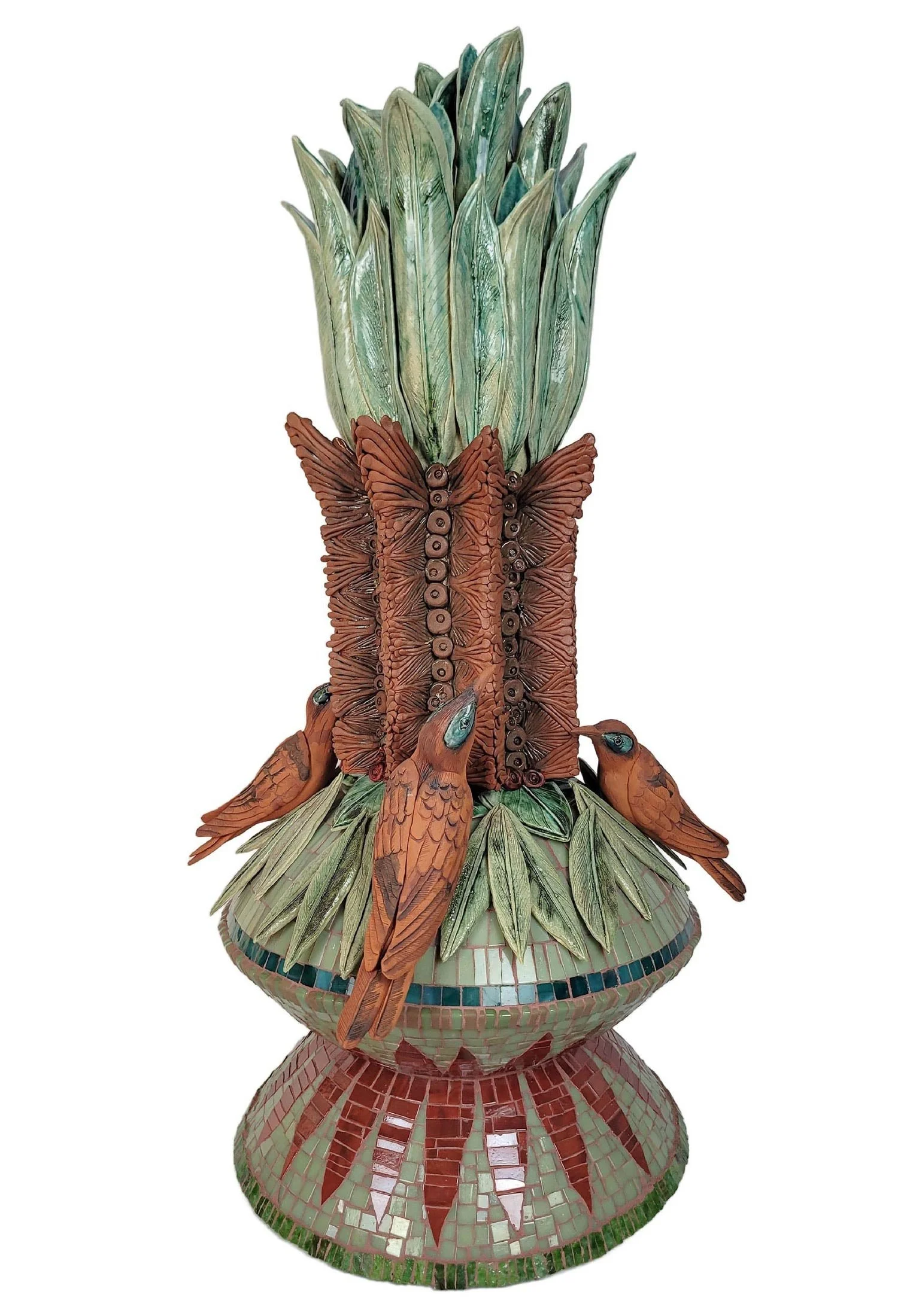 Vase for Bottle Brush Flowers with Blue-faced Honeyeaters
glazed ceramics and glass mosaic
70 x 35 x 35 cm