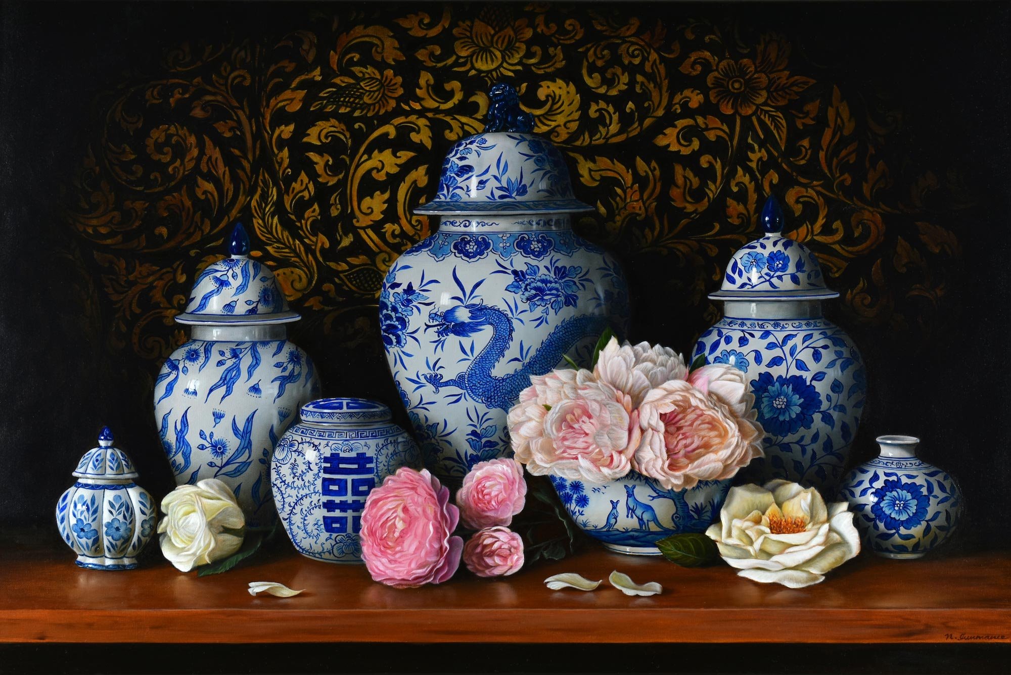 Blue and White Collection with Peony 
oil on canvas 
61 x 91cm