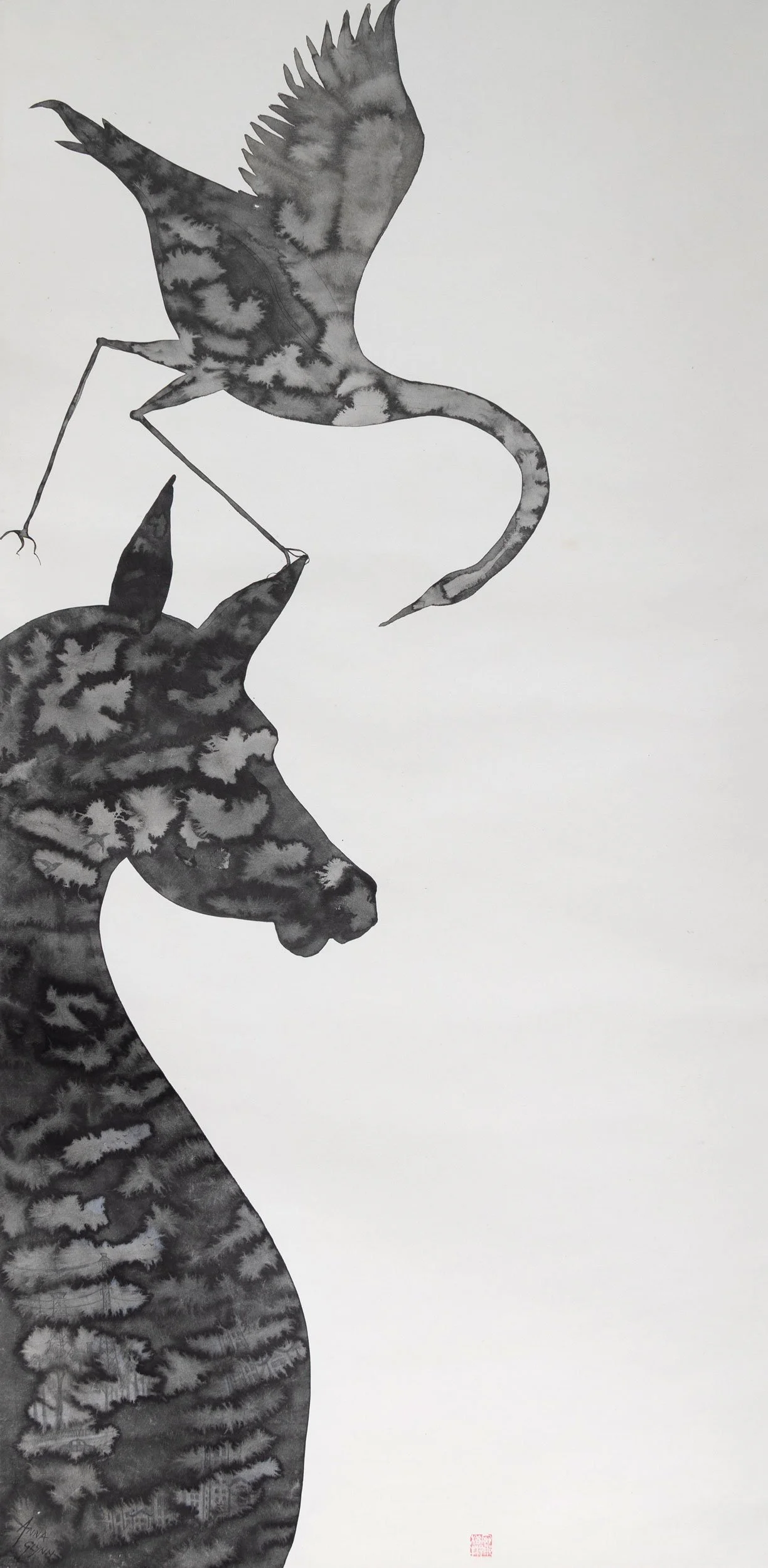 Urban Conversation
Ink on xuan paper
132 x 66 cm / 175 x 74 cm scroll
$6,500