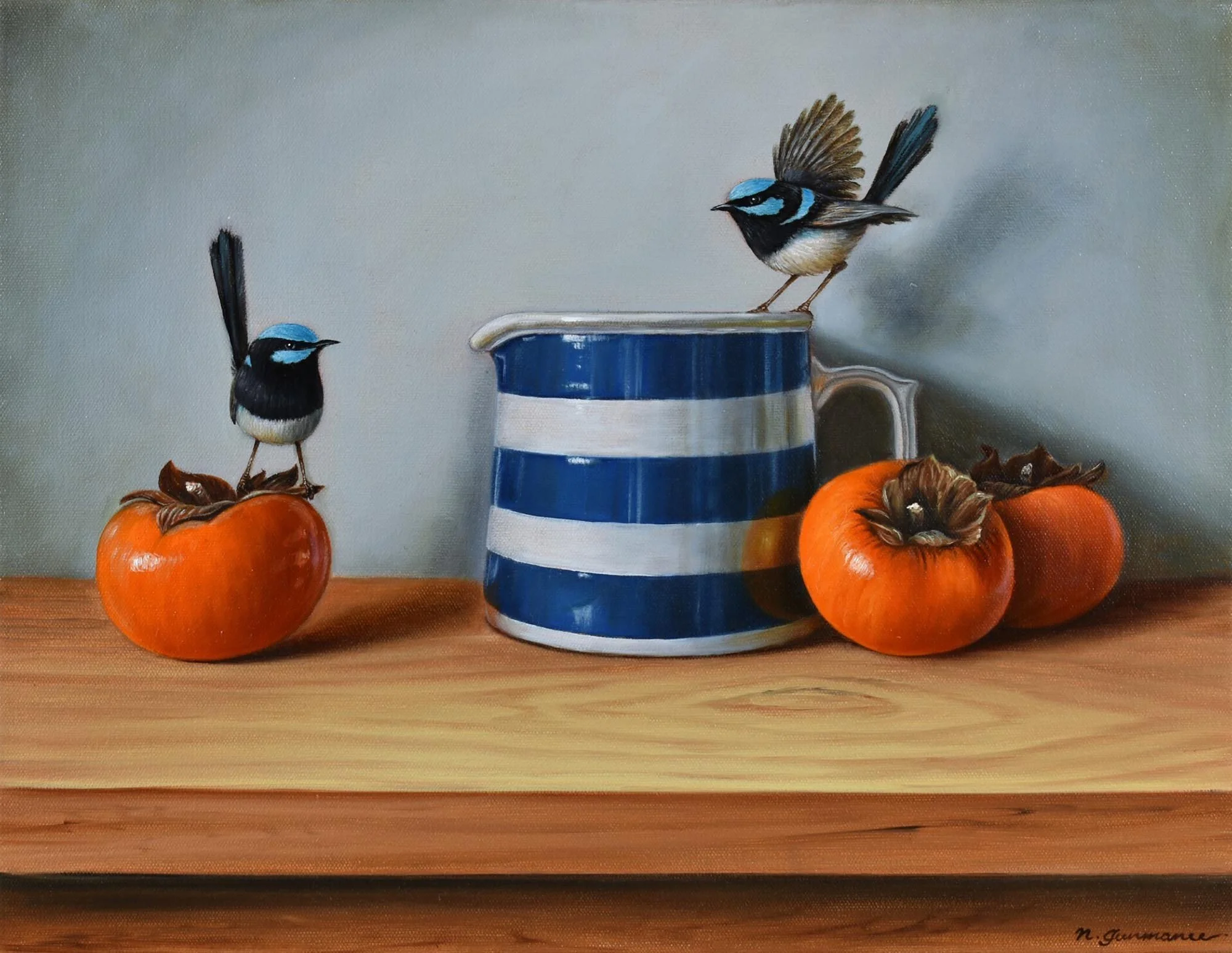 Cornish Jug and Persimmons 
oil on canvas 
40 x 30 cm