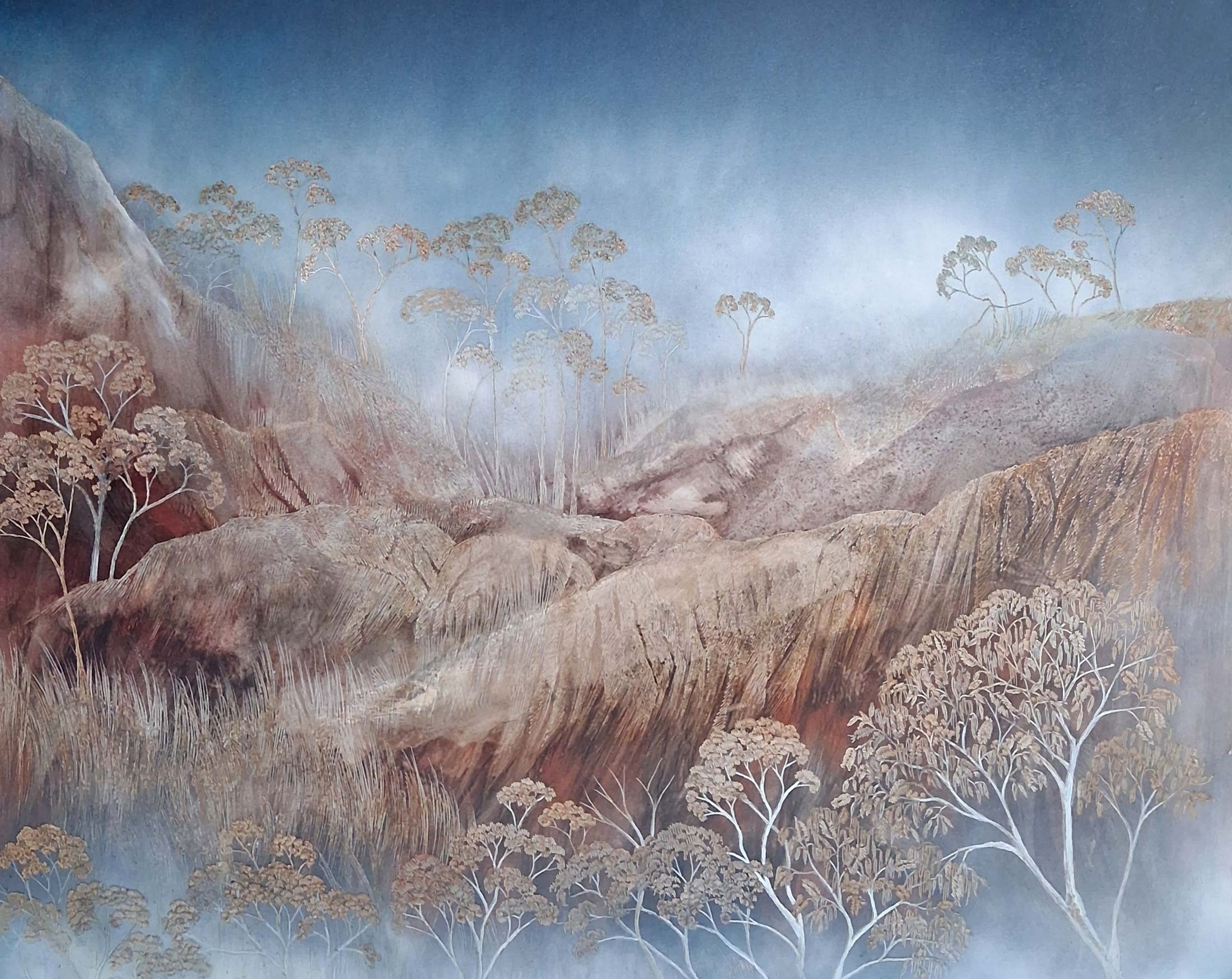 My Memories of you are Moving Through the Mist
ink, acrylic, soldering iron on board
75 x 87 cm