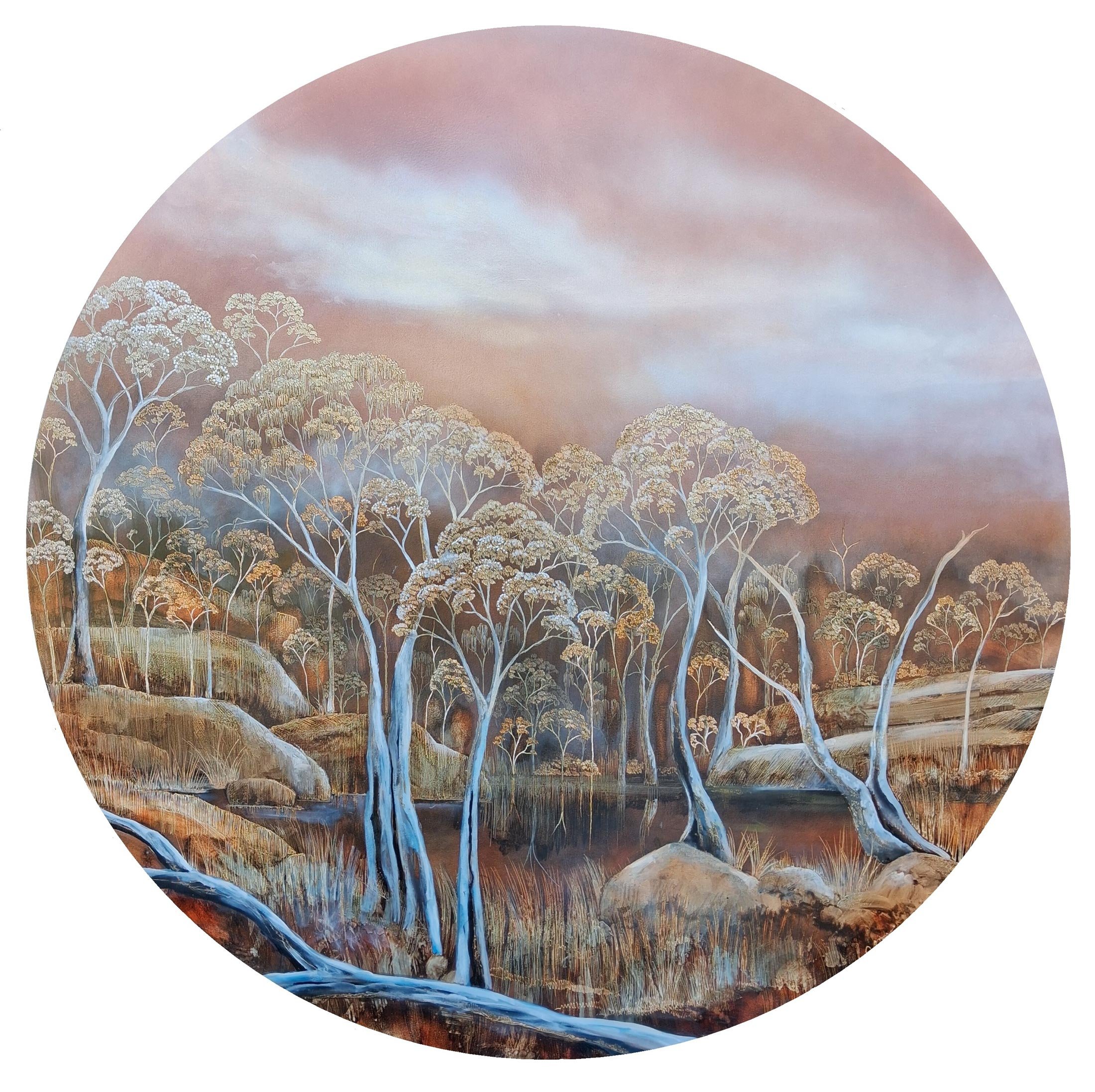 The Heat is On
ink, acrylic, soldering iron on board
100 cm diameter