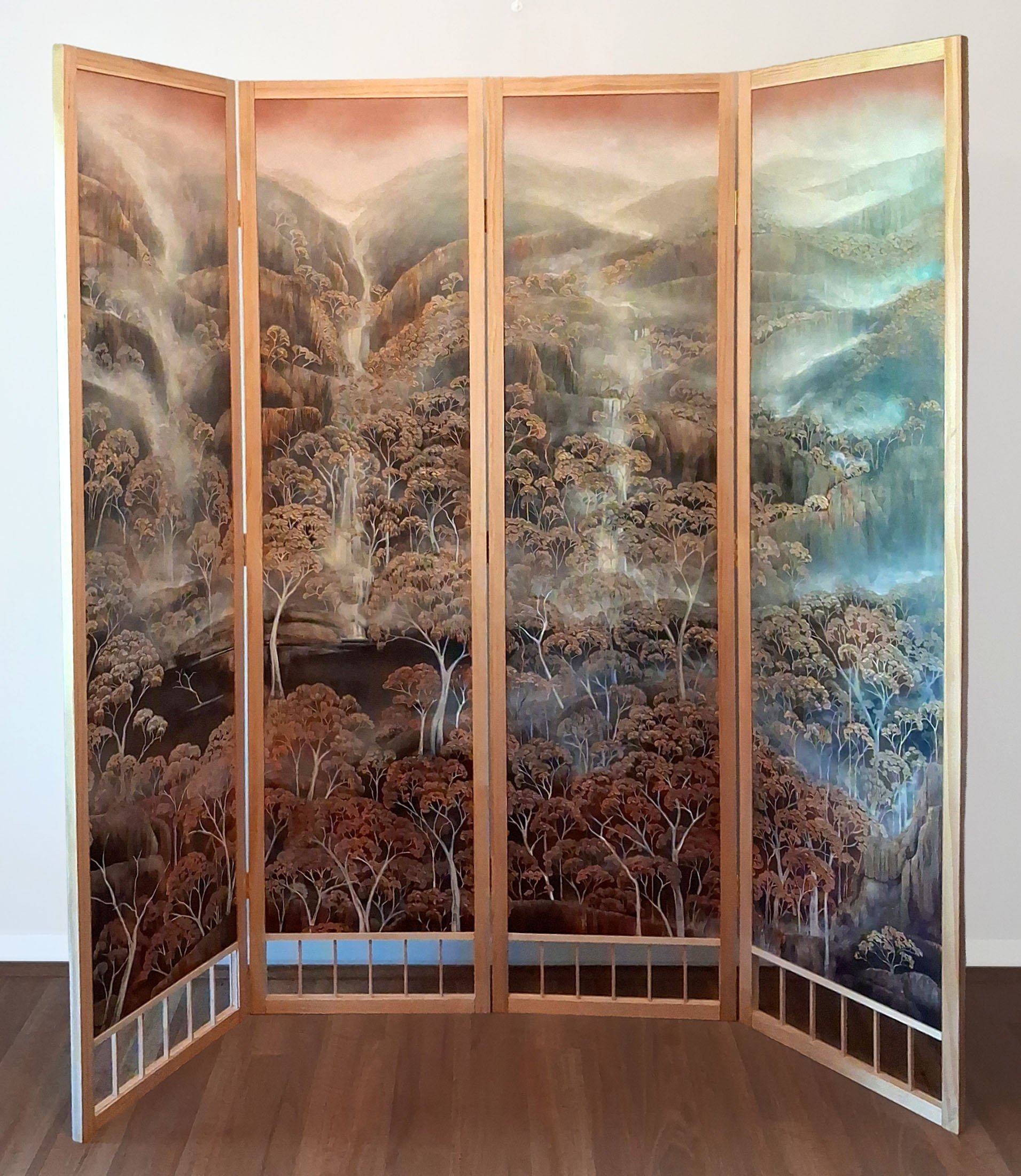 Unfolding View
ink & acrylic on boards mounted on timber panels
height 190 cm x width approx 120 cm
(open with concertina)