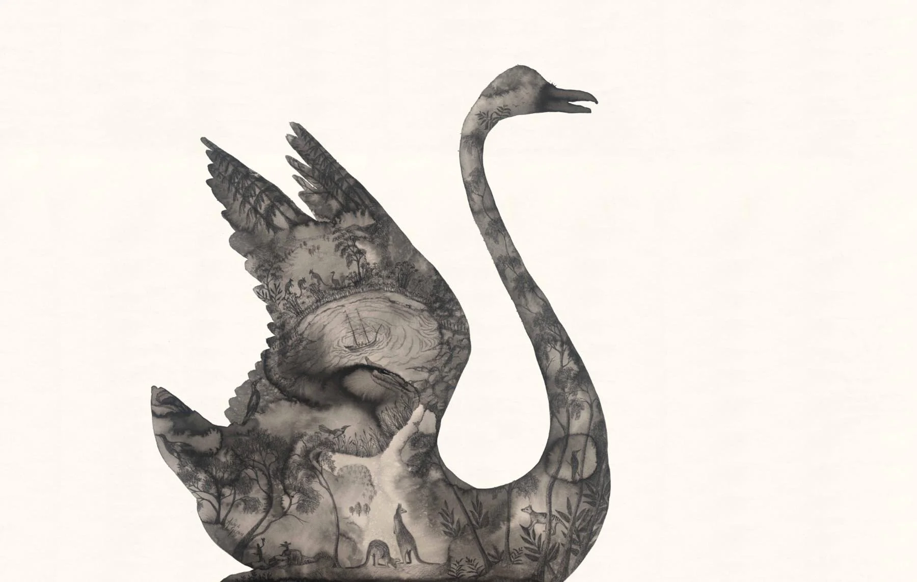 Black Swan / After Port Jackson Painters
2016
ink & pencil on Arches paper
65 x 102 cm

 Acquired Shoalhaven Regional Gallery, Australia 2021 