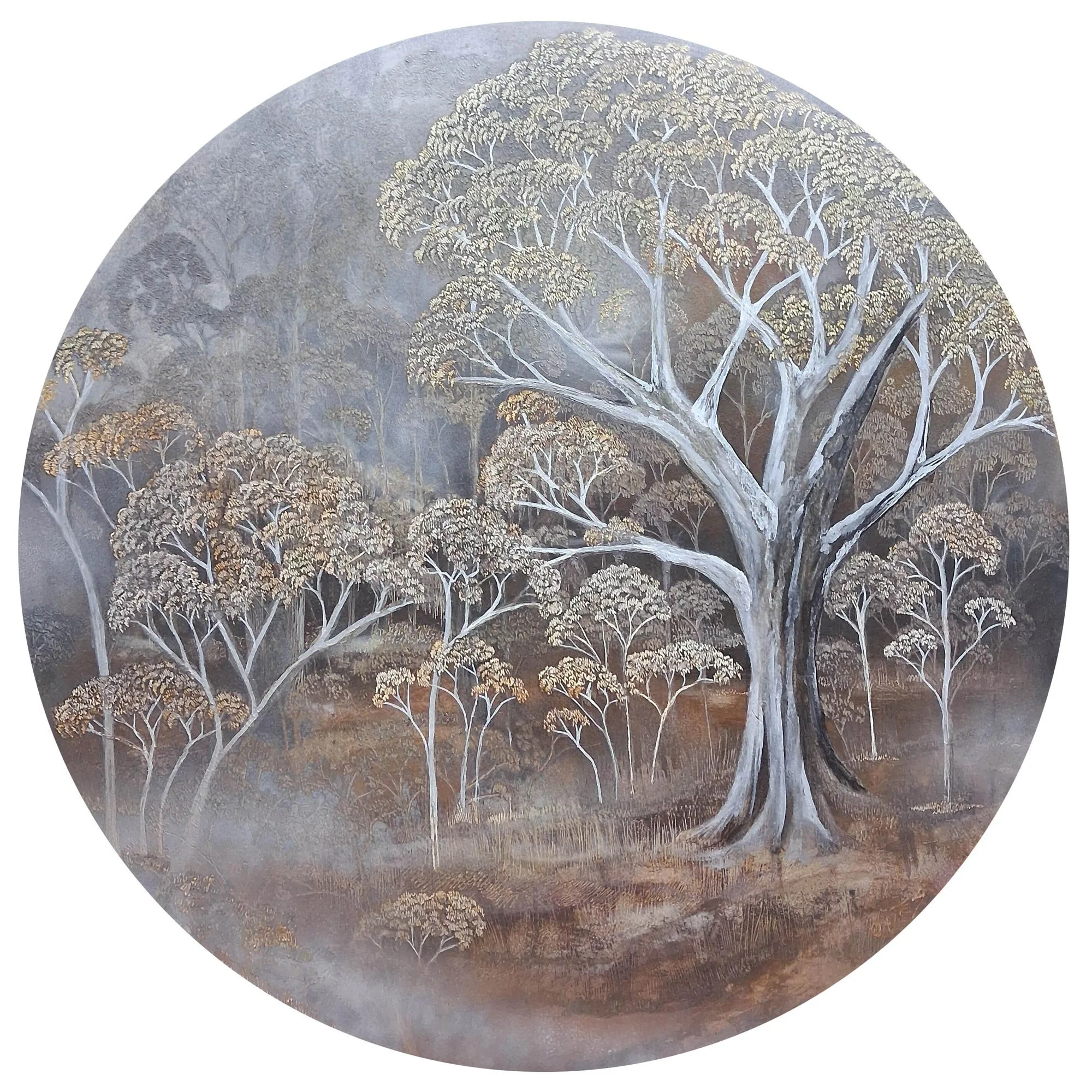 Gentle Mist
ink, acrylic, soldering iron on board
62 cm diameter