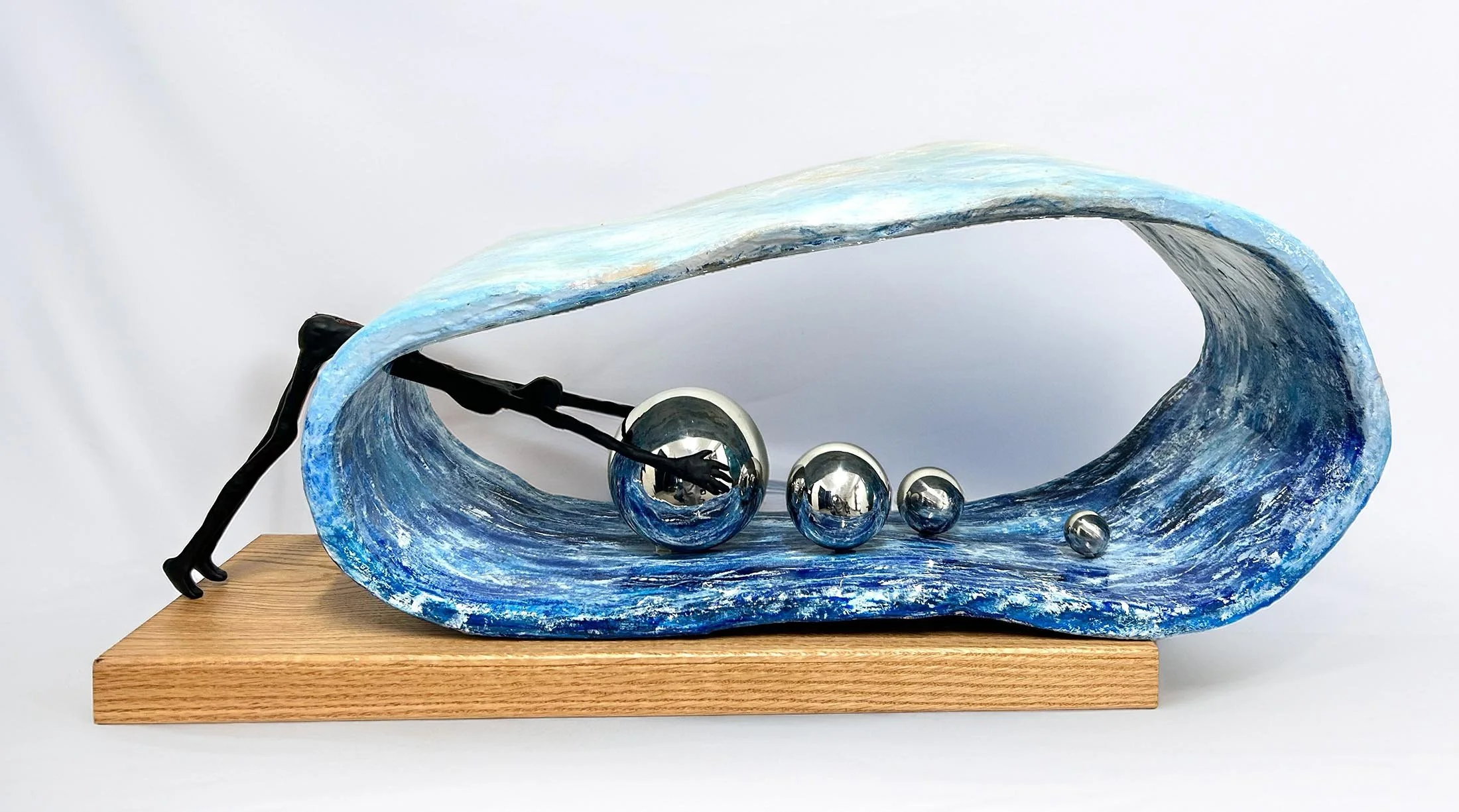 A Quiet Reflection
mixed media sculpture - clay, plaster, resin  and acrylic paint and stainless balls
H: 37 cm W: 80 cm D: 27 cm
$3,600