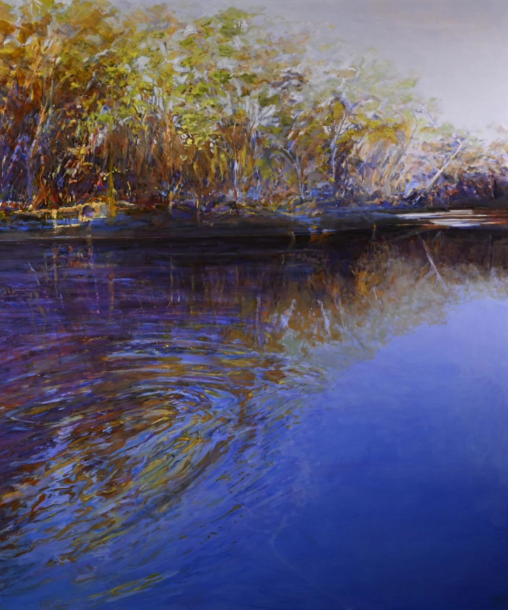 Bush Swimming at the Falls 
oil & pigment on poly-cotton canvas, framed in solid Tassie Oak
120 x 100 cm