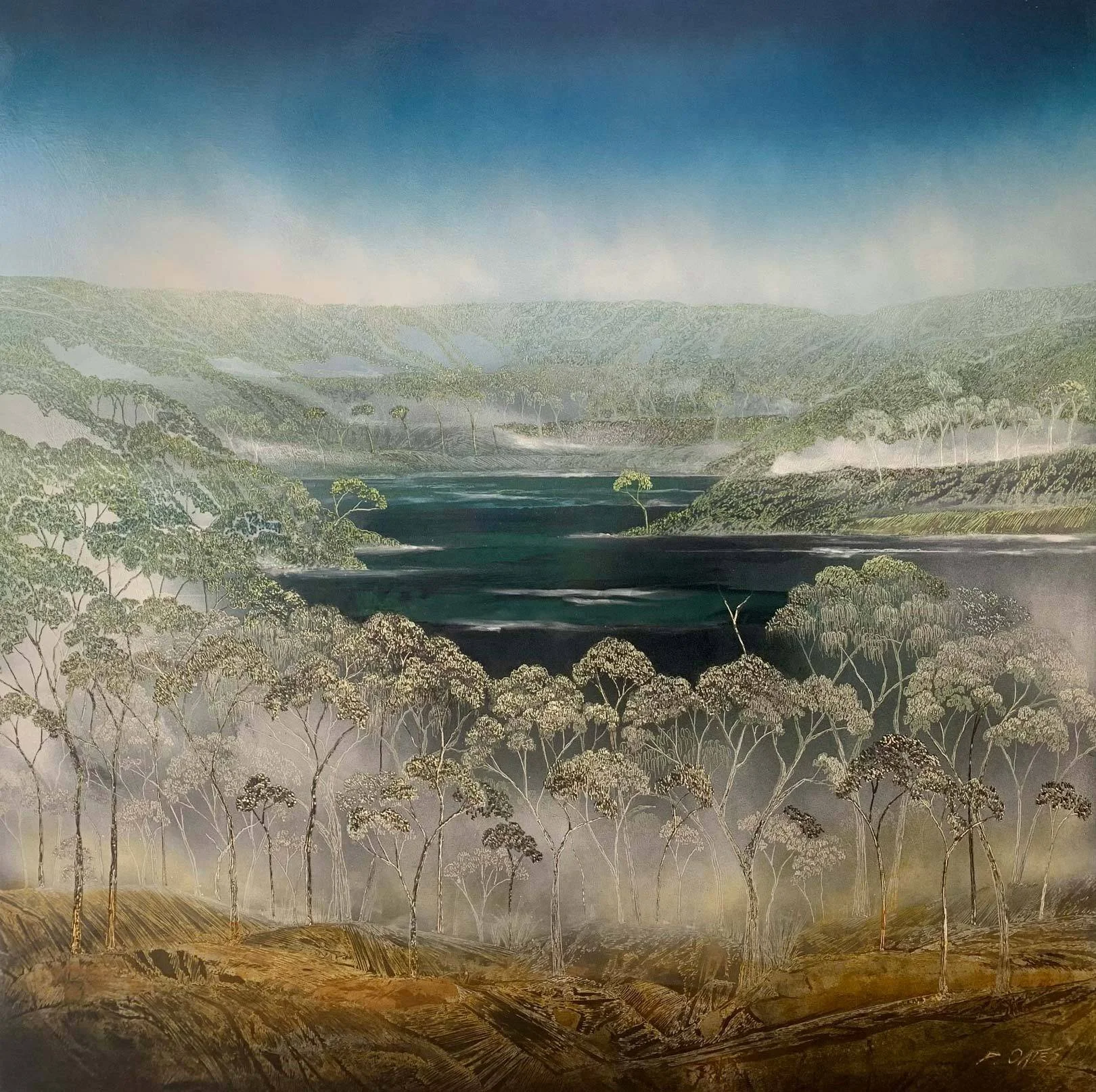 Enveloped 
ink, acrylic, soldering iron on board 
82 x 82 cm framed 
