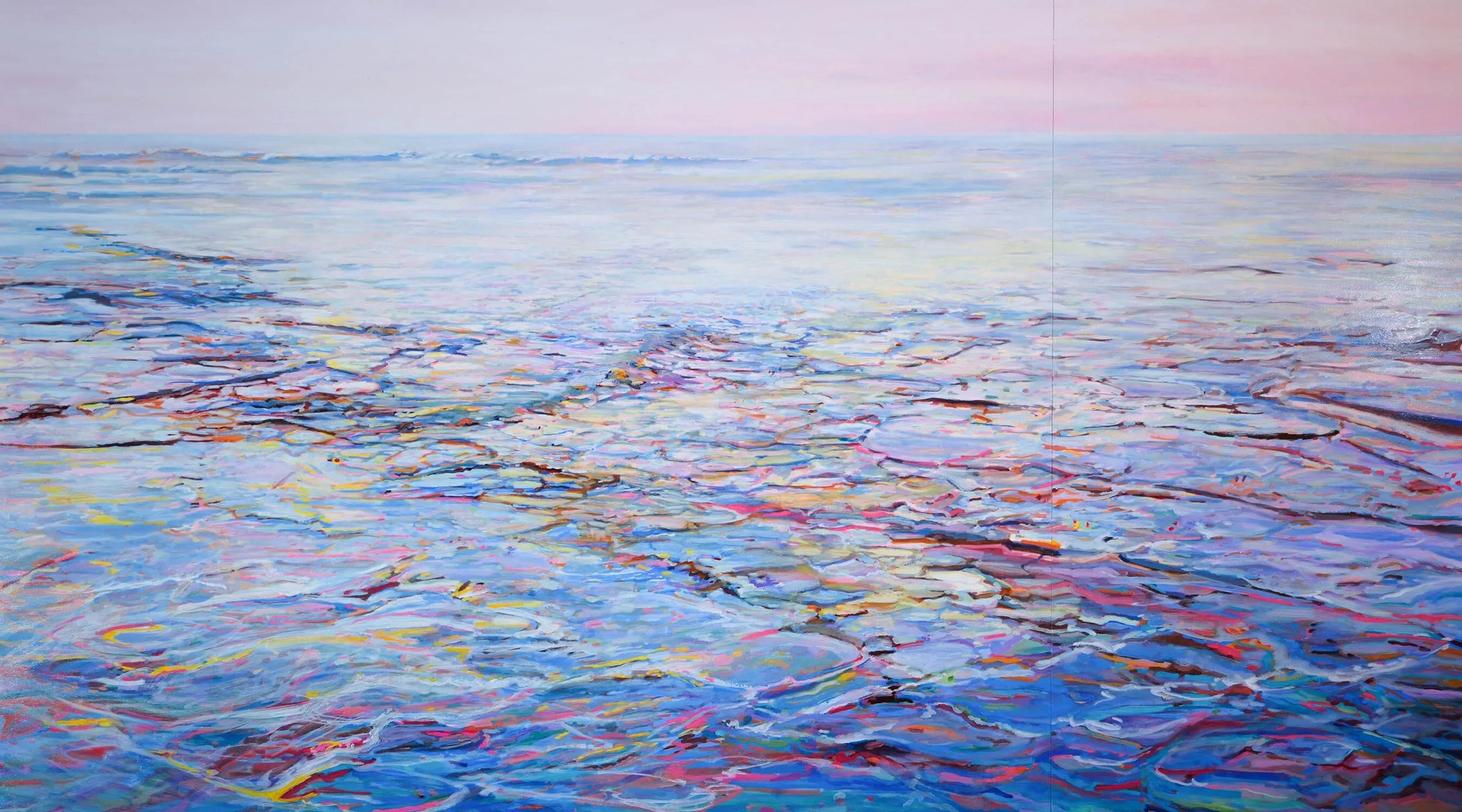 Sunrise on a Still Day
oil on pine panels
120 x 210 cm / two panel diptych 120 x 150 cm & 120 x 60 cm
