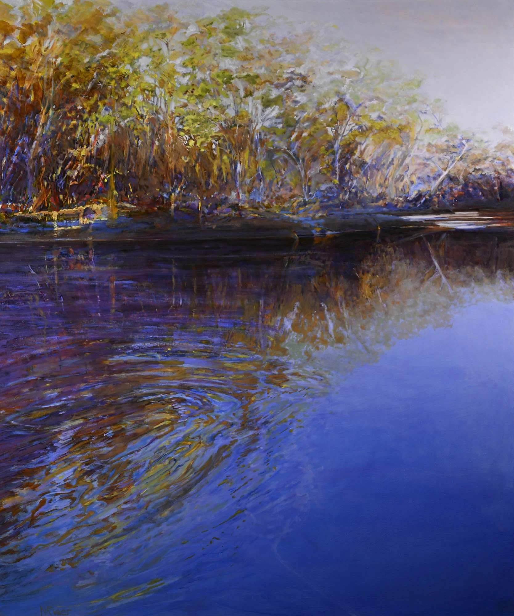Bush Swimming 
oil & pigment on poly-cotton canvas
framed in Tassie Oak
120 x 100 cm