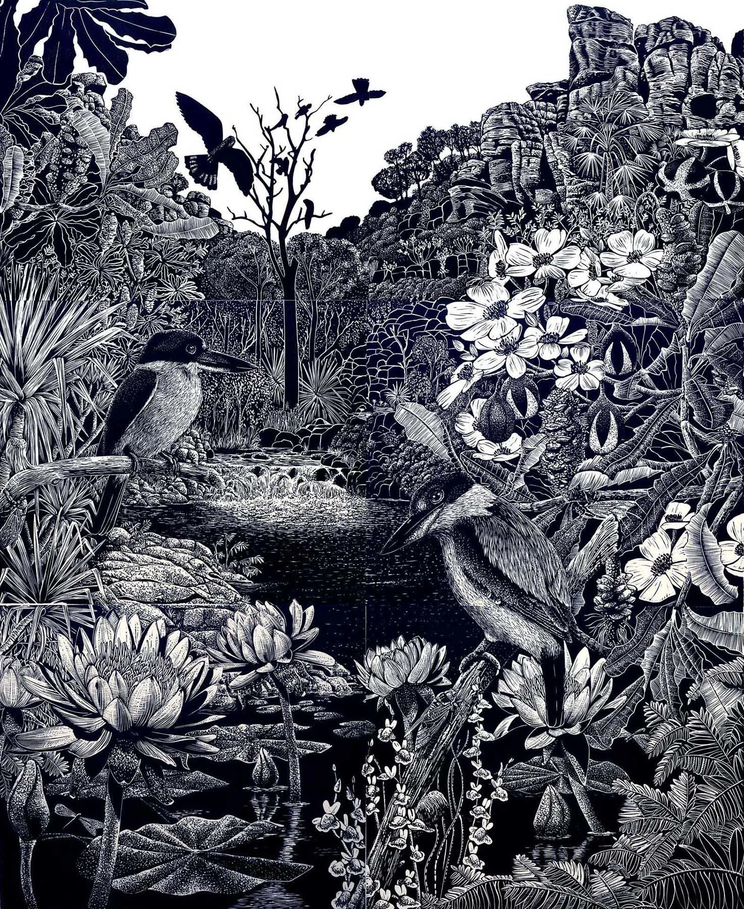 Halcyon Song
Relief linocut
Ed. 3/10
120 x 100cm / framed 140 x 118cm
$6,500 (framed)