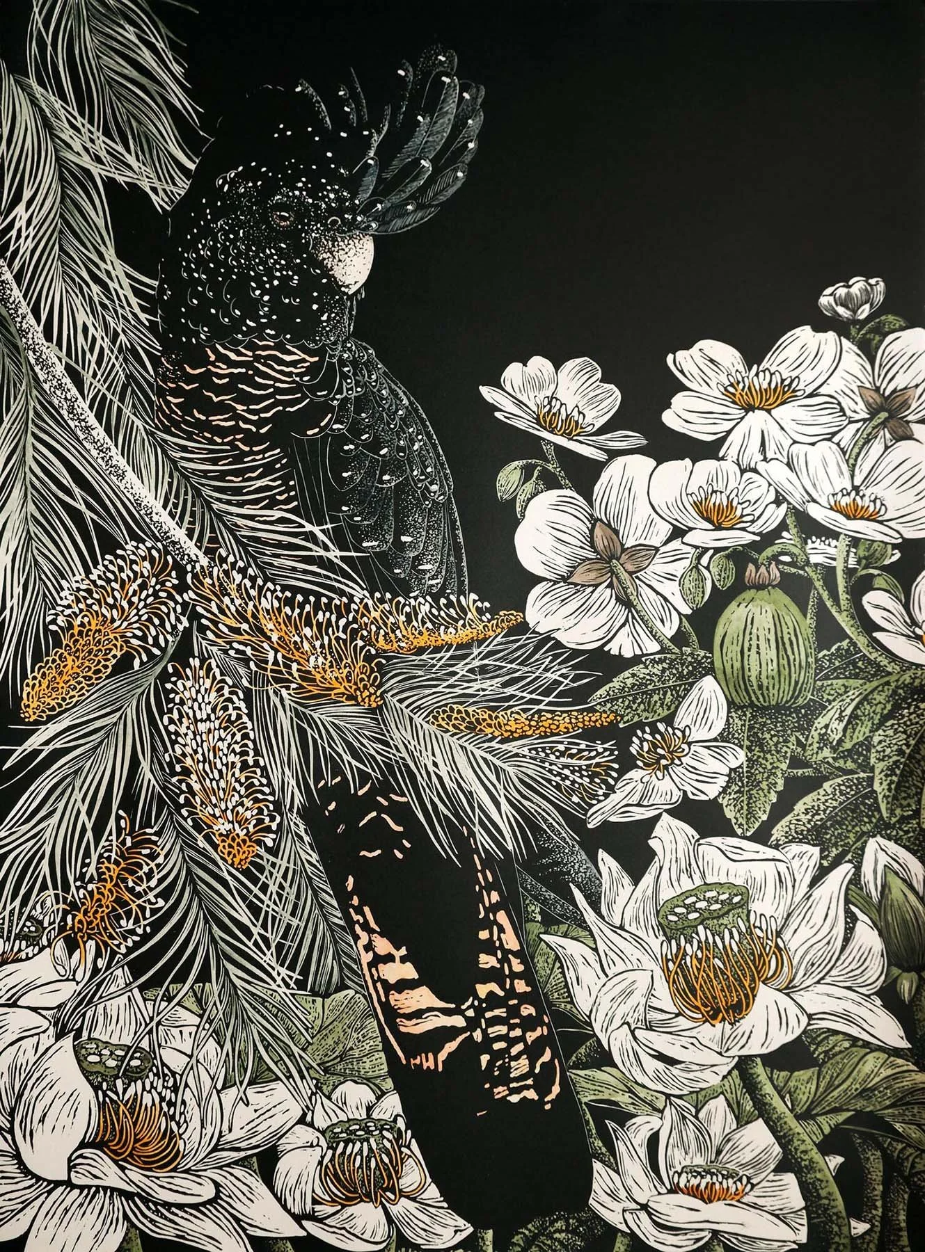 Kaarak
Handpainted relief linocut
Ed. A/P
72 x 56cm / framed 85 x 63cm
