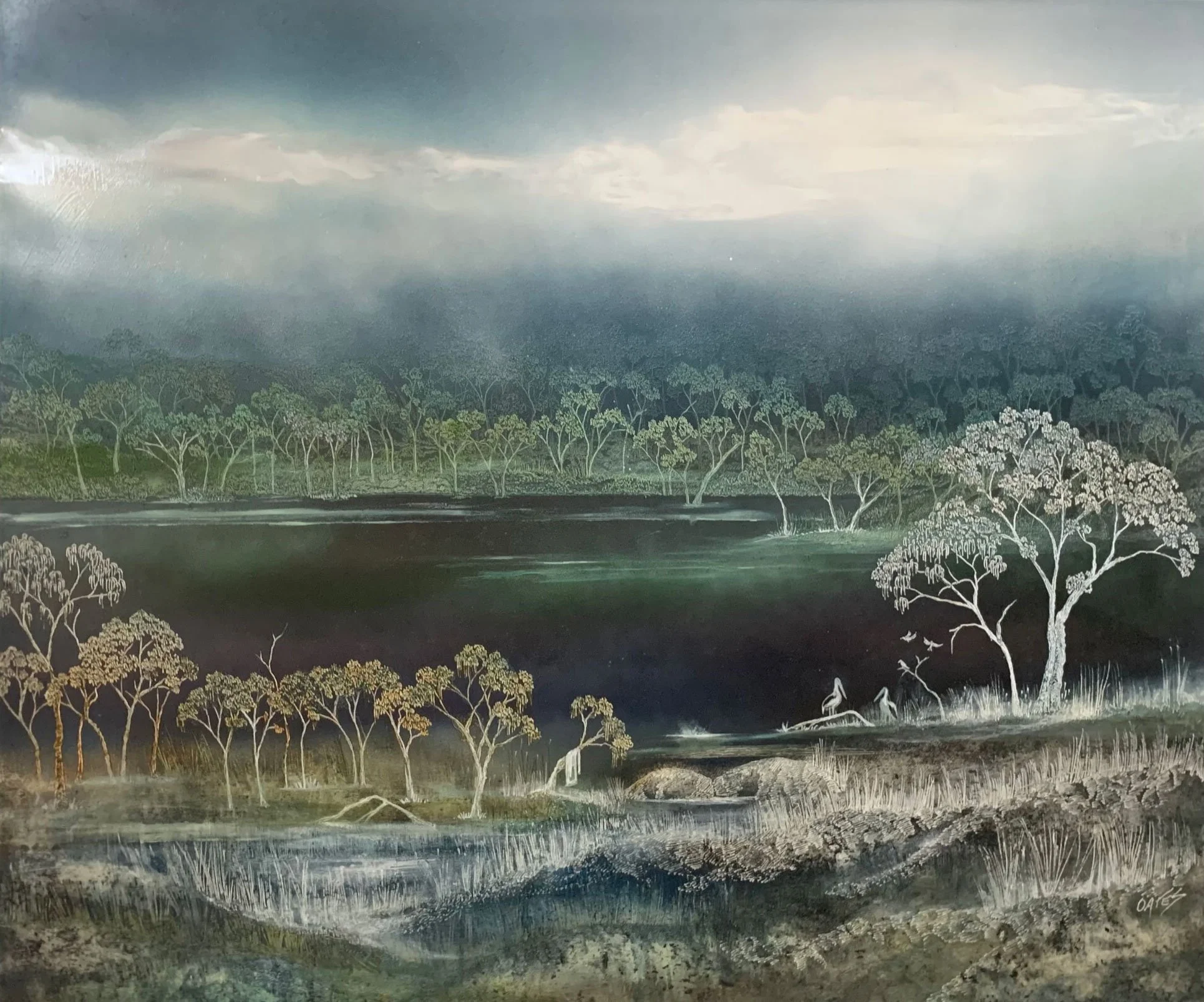 River of Time 
acrylic, ink, and soldering iron on board 
70 x 82 cm