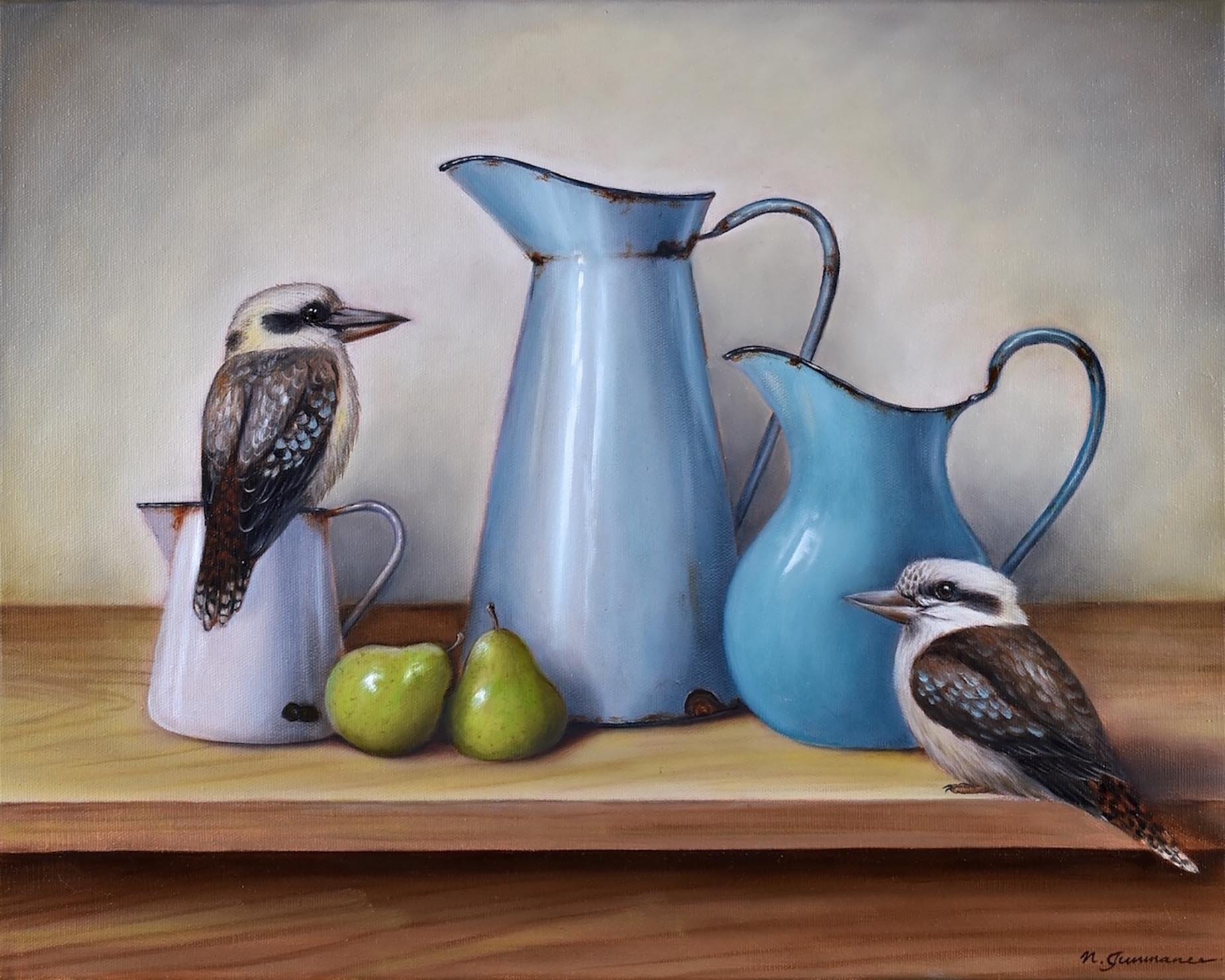 Kookaburra Couple and Pears
oil on canvas
40 x 50 cm