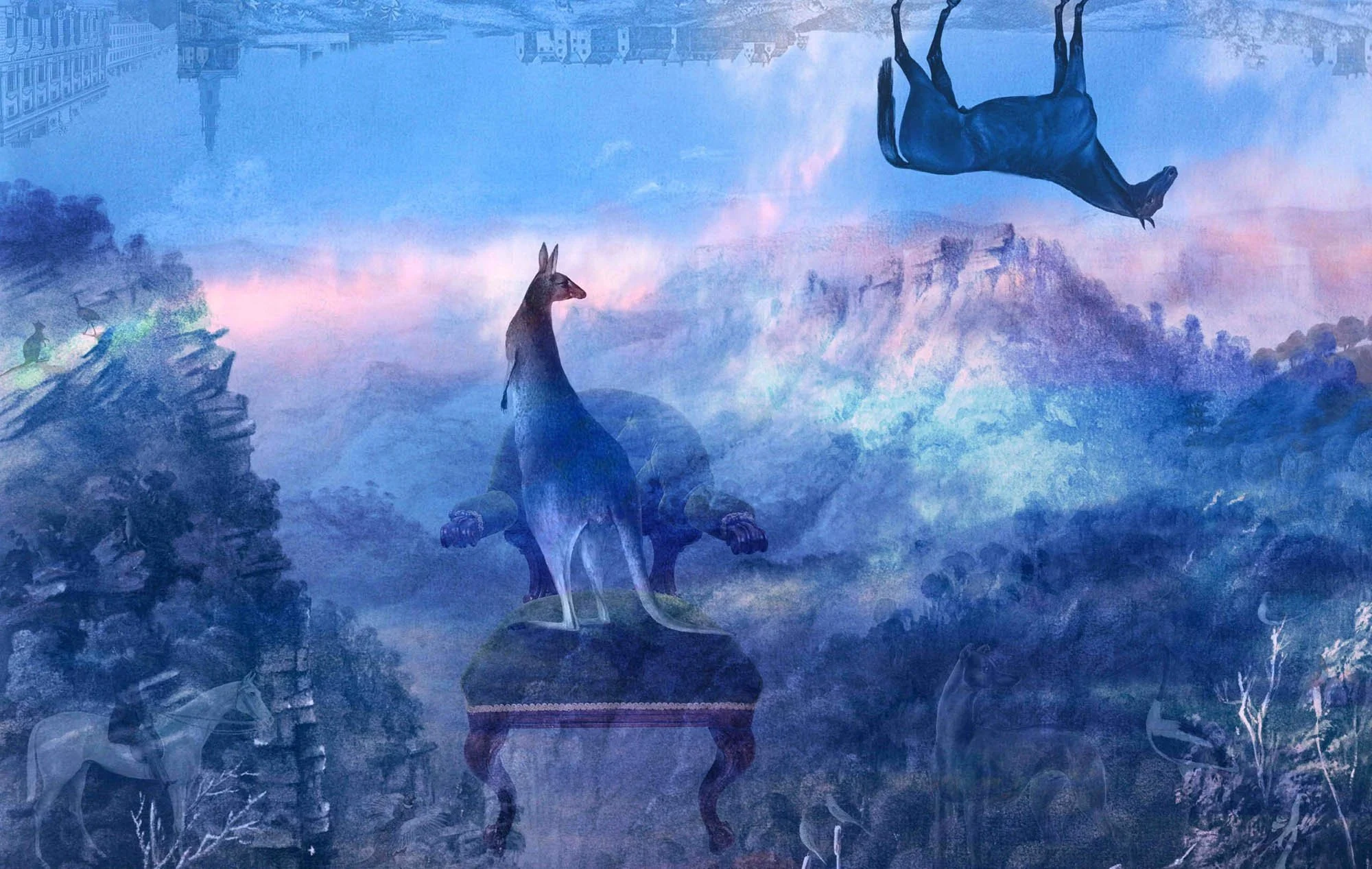 Eurotipodean Blue Apparition
Archival photomontage on cotton rag paper
No. 1 in edition of 7 plus 2 artist’s proofs
64 x 100 cm
$ 5,750