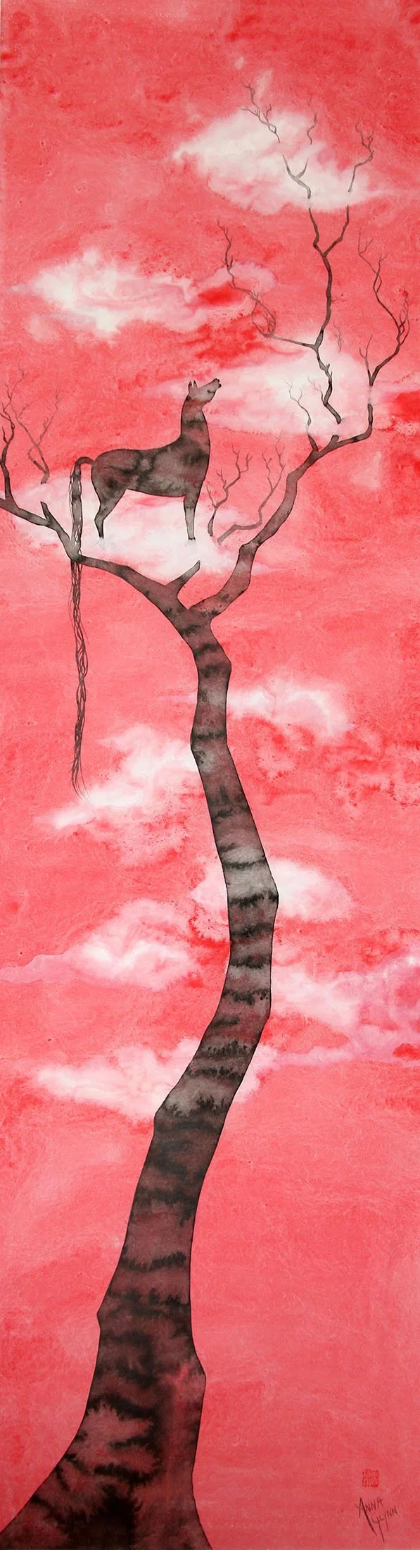 Red Cloud Gazing
Chinese ink on treated xuan paper
170 x 45 cm
$7,800