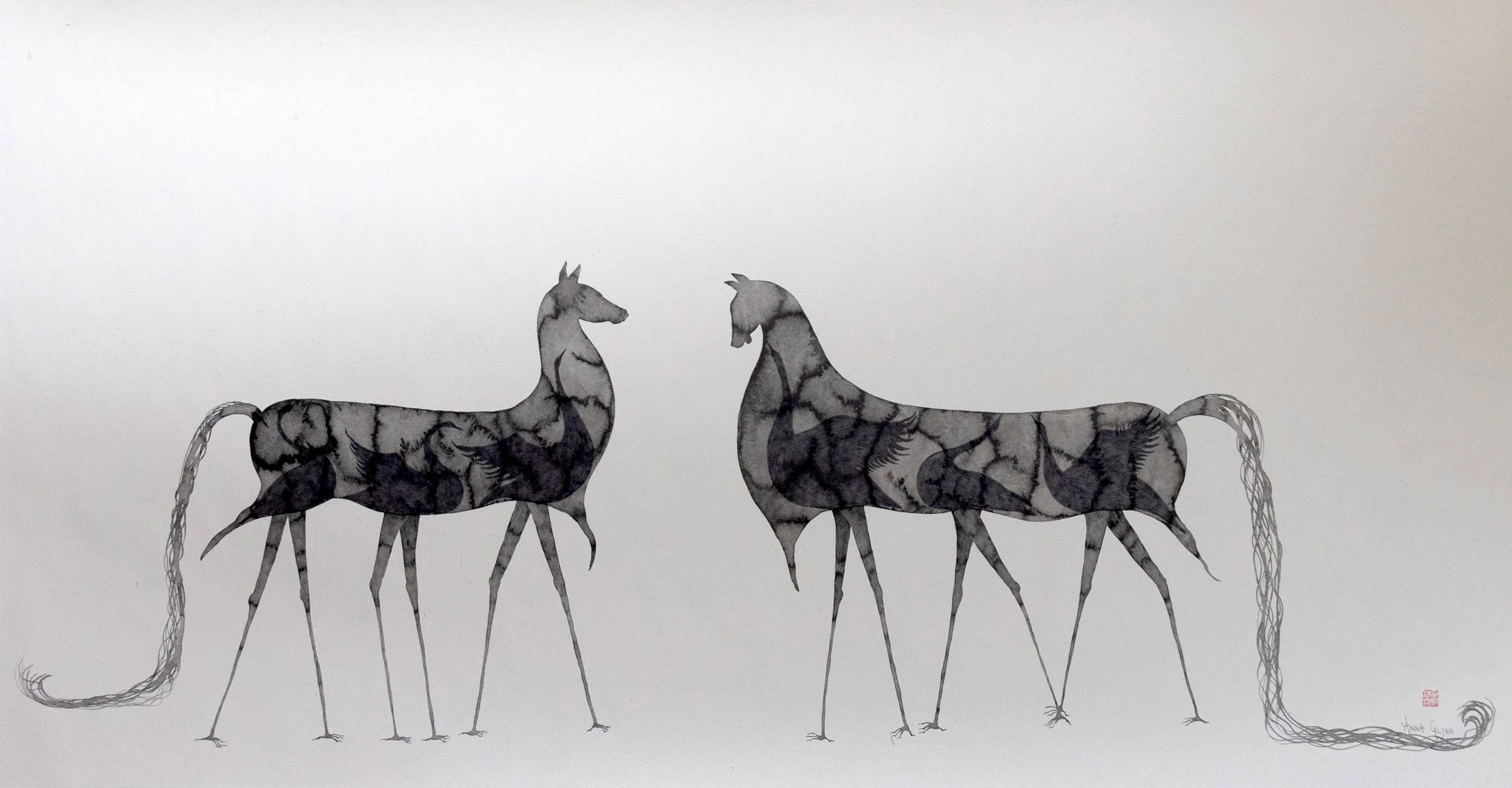 Courting
Ink on xuan paper
92 x 170 cm / 108 x 190 cm scroll
$11,800