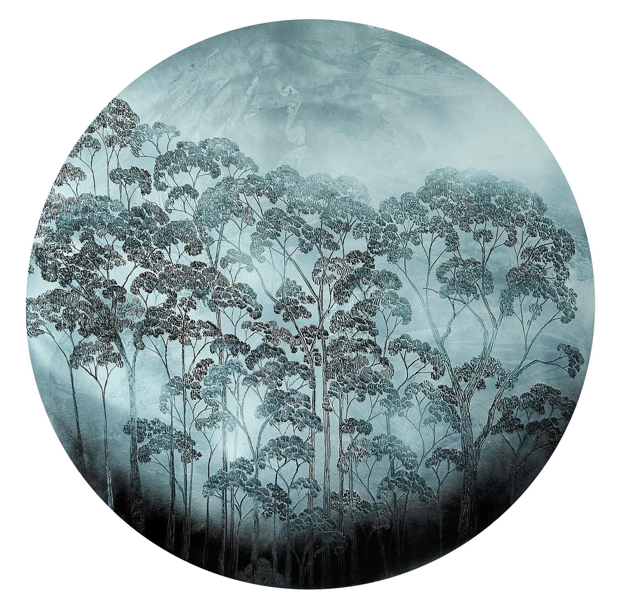 Shadow Trees
ink, acrylic, soldering iron on board
62 cm diameter (white frame)
$ 2,900