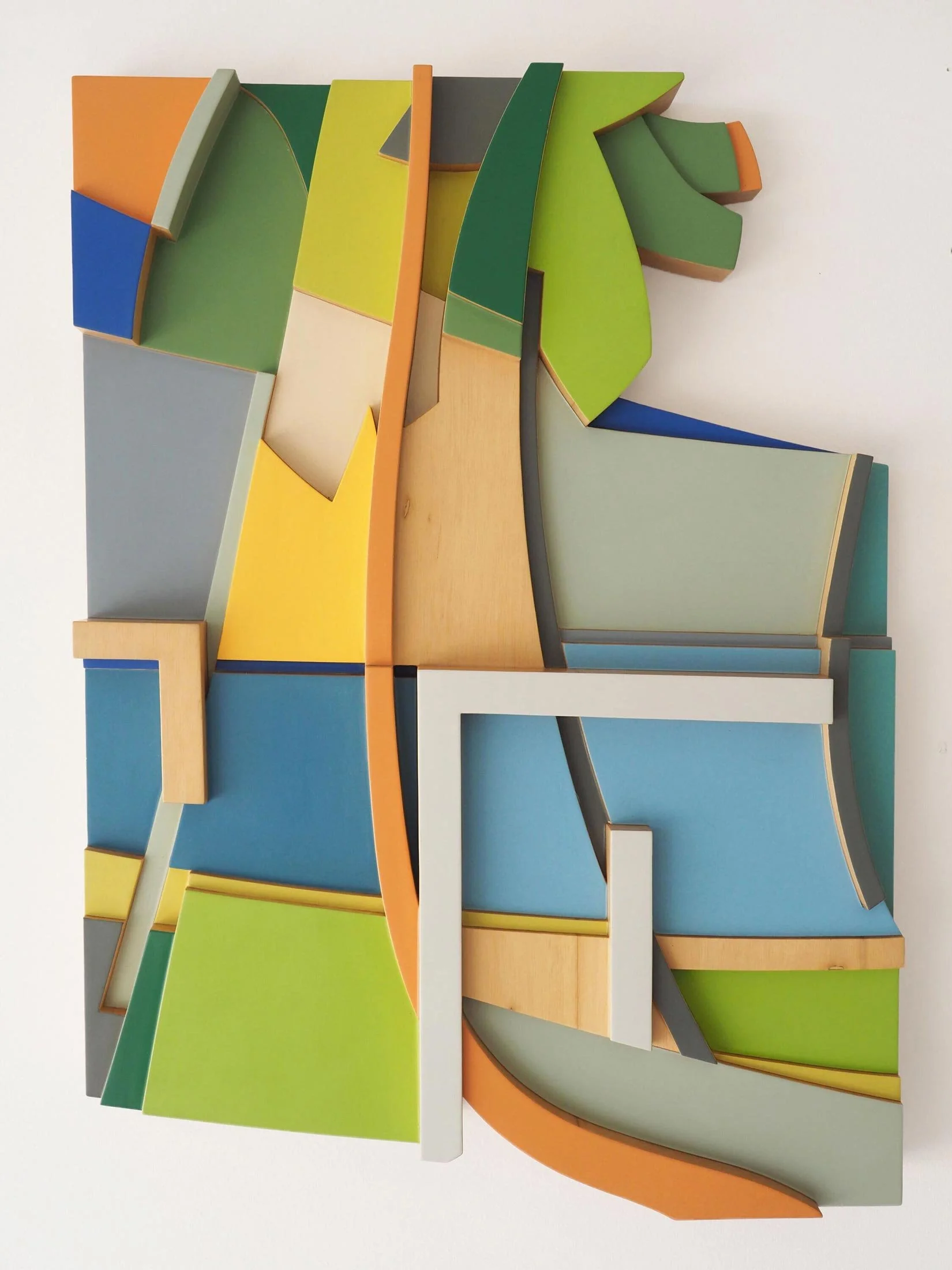 Without Boundaries
Made from two pieces of Malaysian Jelutong from the same plank, 
glued together on edge
Sealed with clear polyurethane and coloured acrylics
64 x 46 x 7.6 cm
$ 3,900