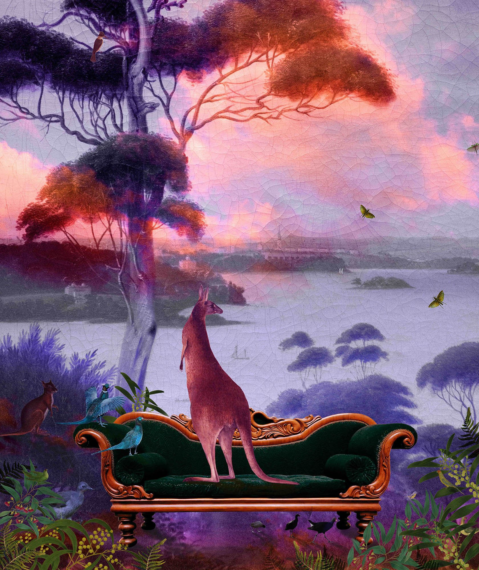 Eurotipodes Awaiting – Kangaroo & Sofa
2023
Archival photomontage on cotton rag paper
Edition of 7 plus 2 artist’s proofs
100 x 84cm / 103 x 87cm framed
$5,600