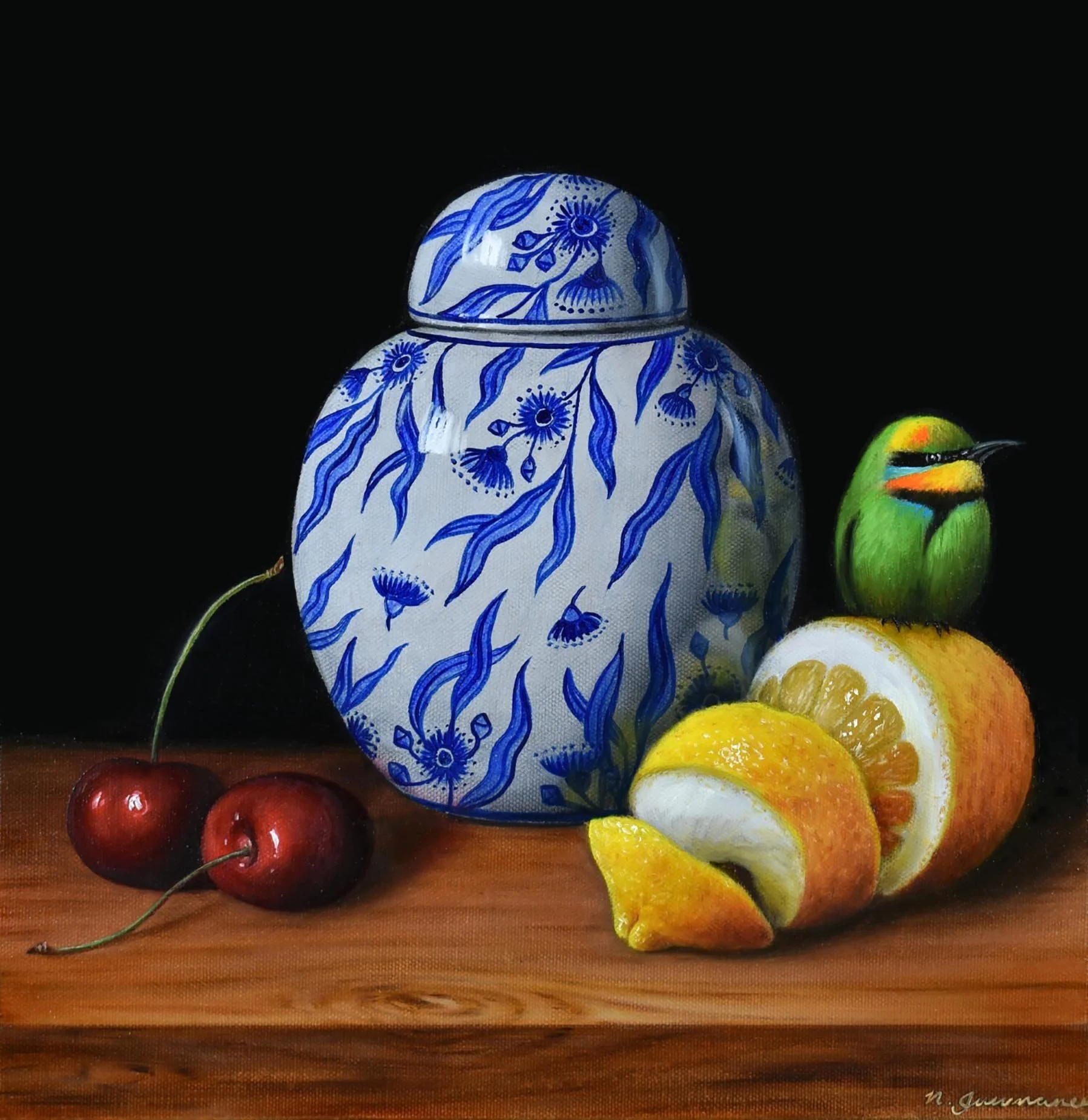 Rainbow Bee-eater on Peeled Lemon
oil on canvas
30 x 30 cm