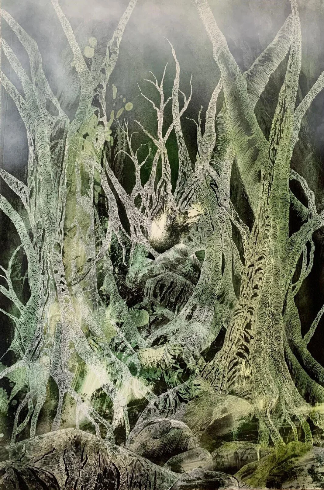 Ephemeral 2 
ink, acrylic, soldering iron on board 
94 x 63.5 cm framed