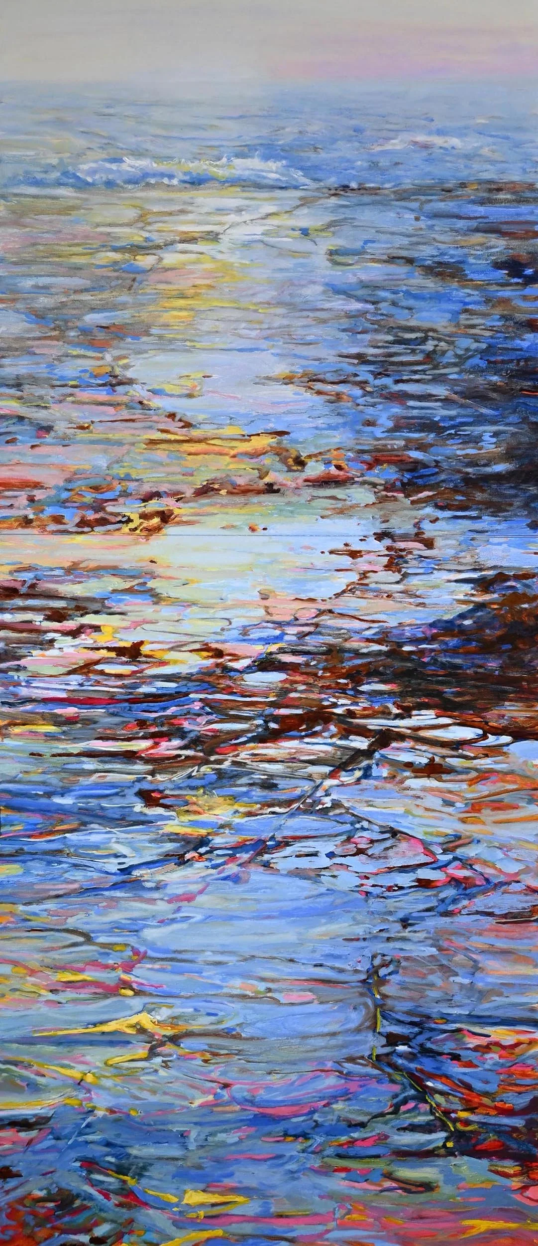 Dawn over Fossil Rocks
oil on pine panels, framed in Tasmanian oak
140 x 60 cm / two panel diptych 60 x 60 cm & 80 x 60 cm
[ sold ]