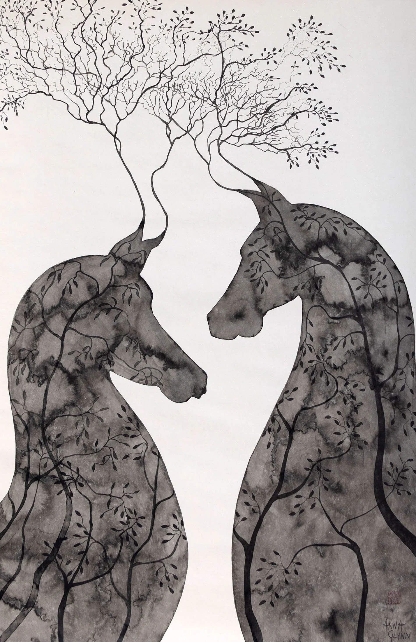 Horse Tree Lovers
Ink on xuan paper
88 x 58 cm / 200 x 72 cm scroll
$5,200