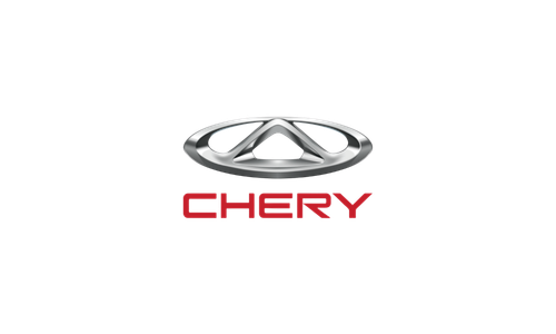 Chery logo featuring a stylized silver emblem above the red 'Chery' text on a black background.