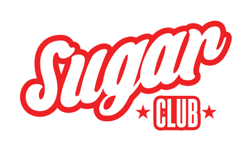 Logo of Sugar Club with stylized white and red text