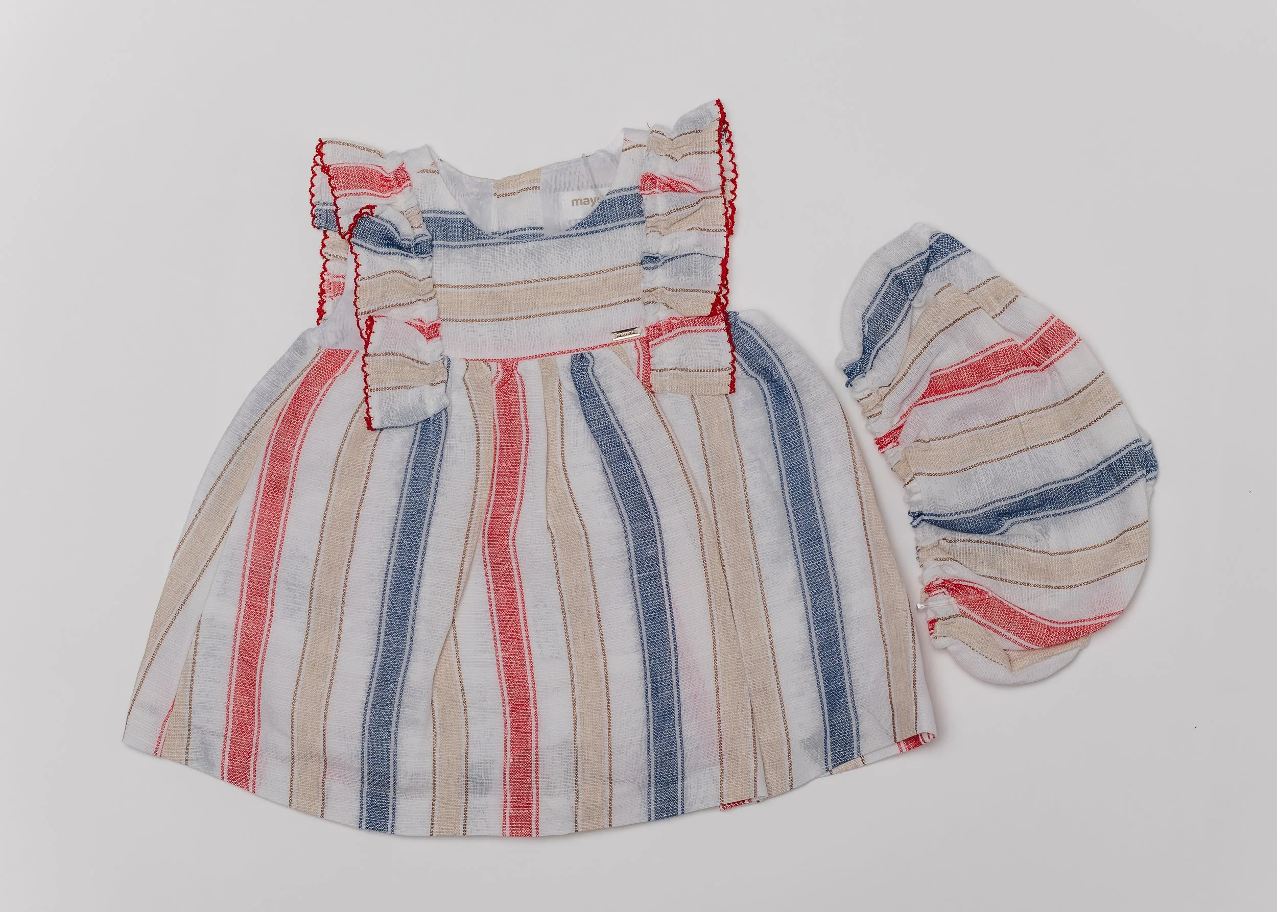 Vestido rayas rojo, beige, azul
