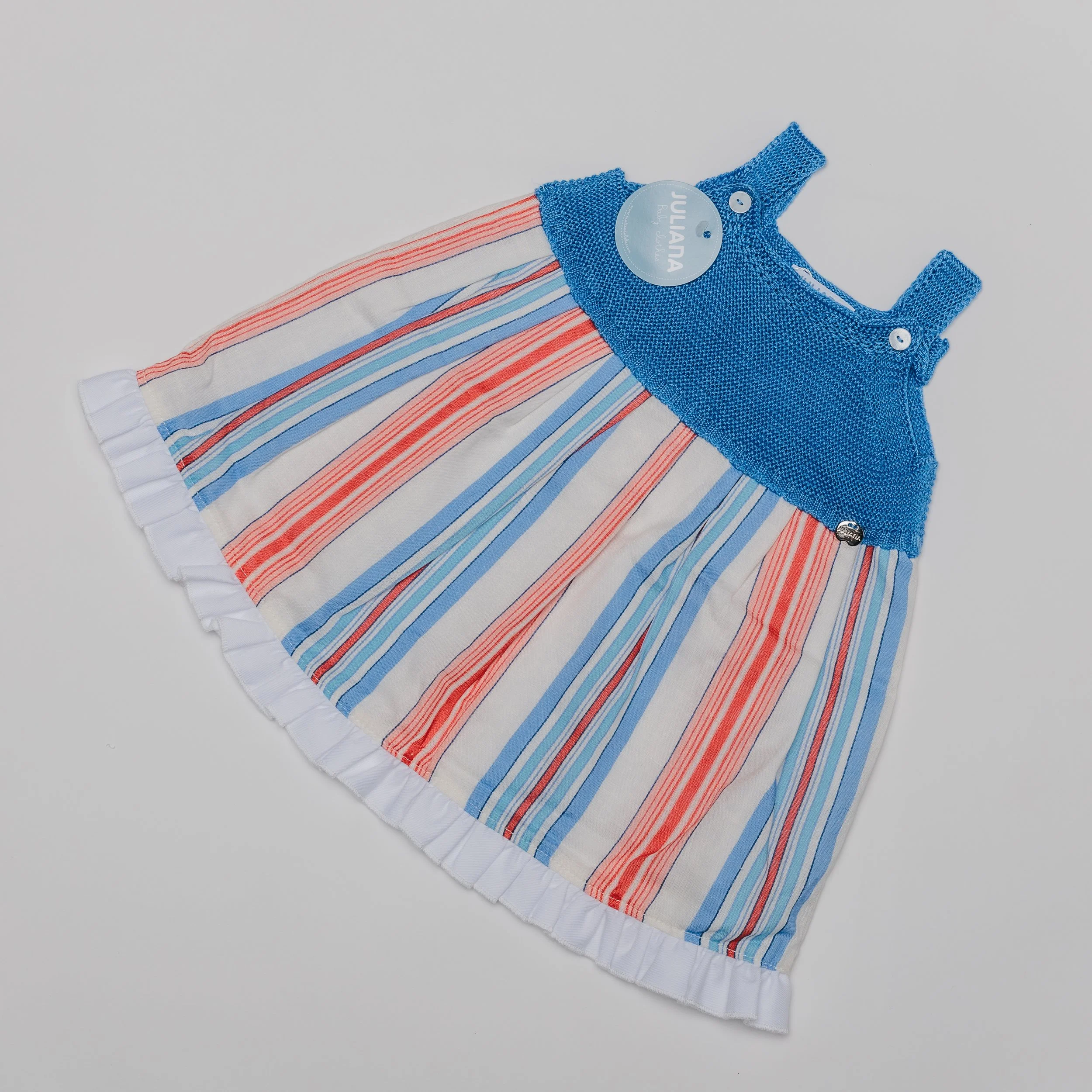 Vestido punto azul, rayas colores