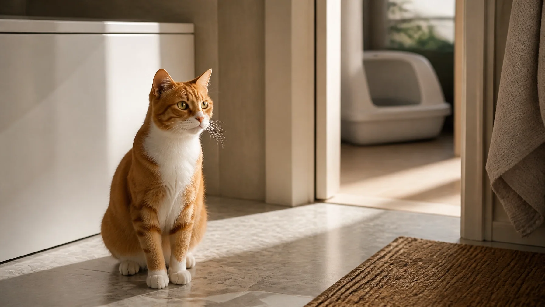 Cat near litter box