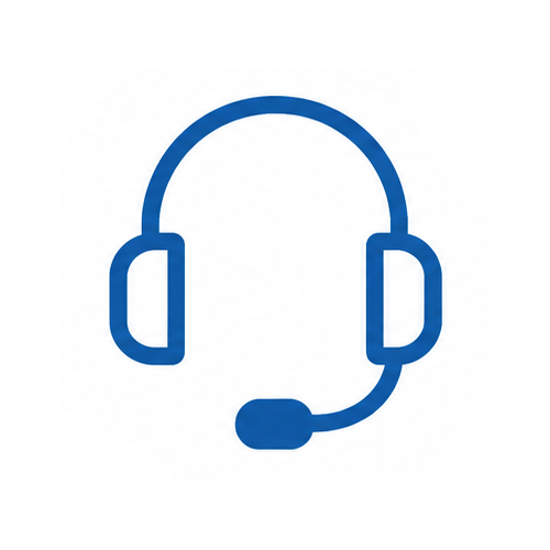 Blue headset with microphone icon.