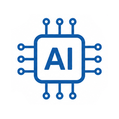 Icon of a computer chip with the letters AI in the center, surrounded by circuit lines.