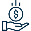Hand holding a coin with a dollar sign and an upward arrow