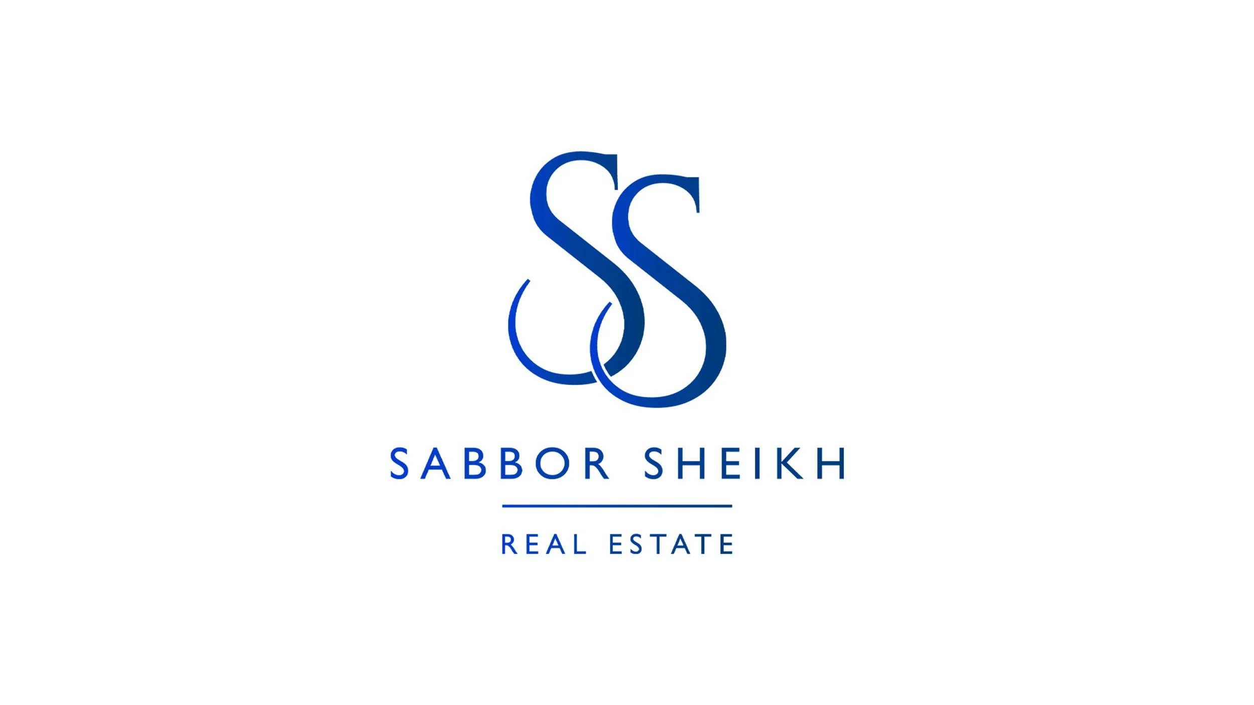 Logo for Sabor Sheikh Real Estate, featuring interlinked initials 'S' and 'S' in navy blue with text beneath reading 'Sabor Sheikh' and 'Real Estate' on a white background.