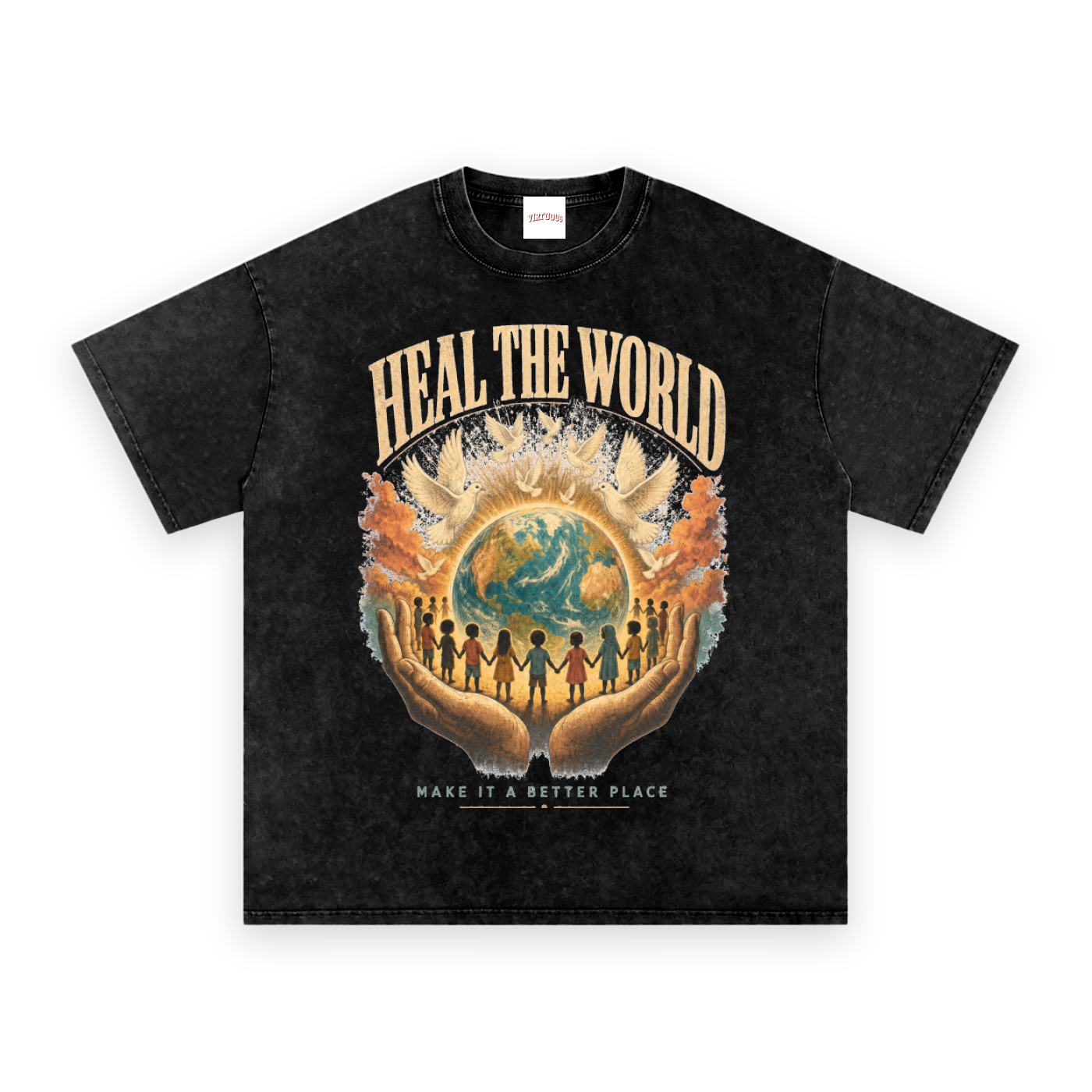"Heal the World" Snow Washed Oversized Cotton T-Shirt