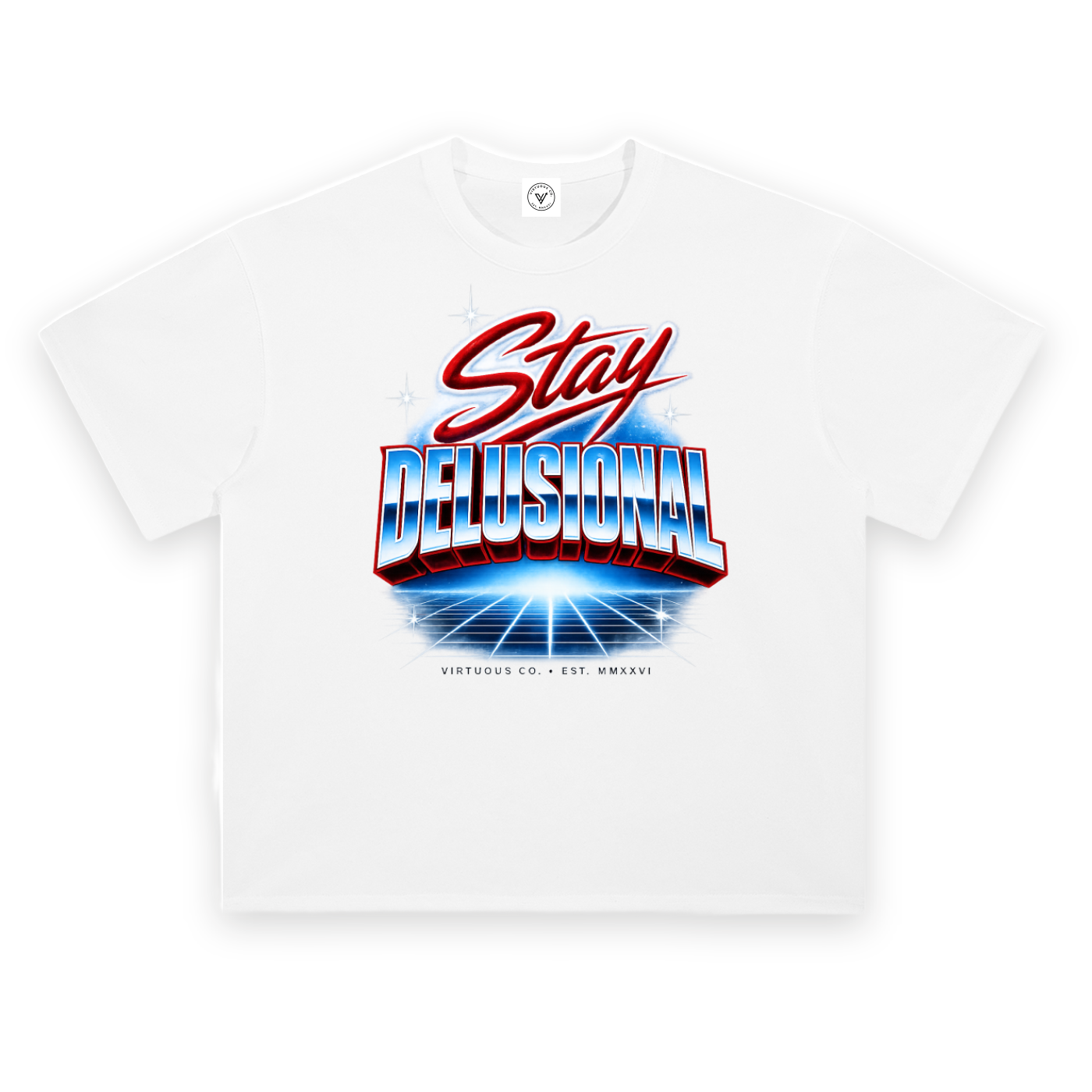"Stay Delusional" Heavyweight Drop Shoulder Cotton T-Shirt White