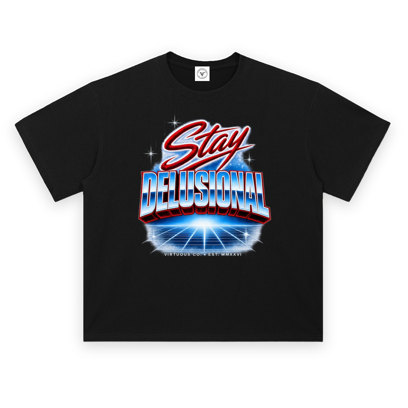 "Stay Delusional" Heavyweight Drop Shoulder Cotton T-Shirt Black